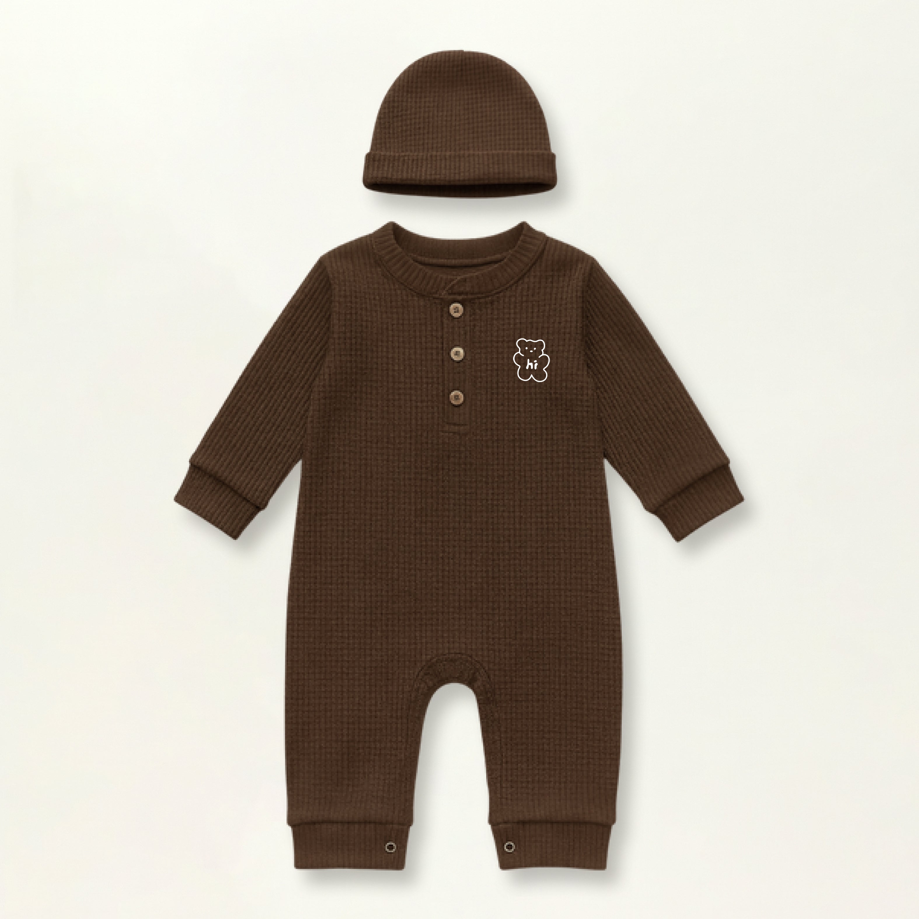 Waffle Knit Thermal Romper – (Coco Brown)