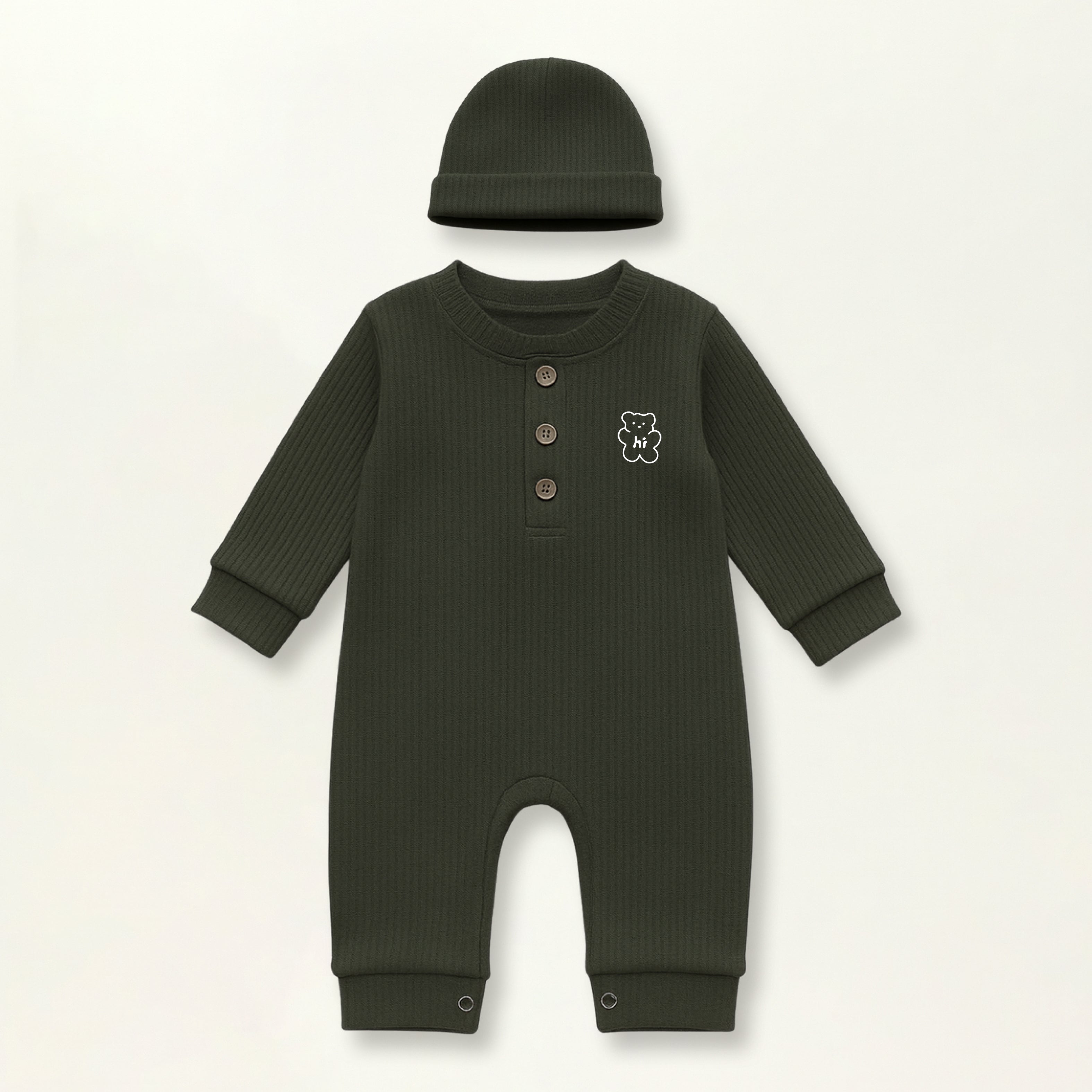 Waffle Knit Thermal Romper – (Forest Green)