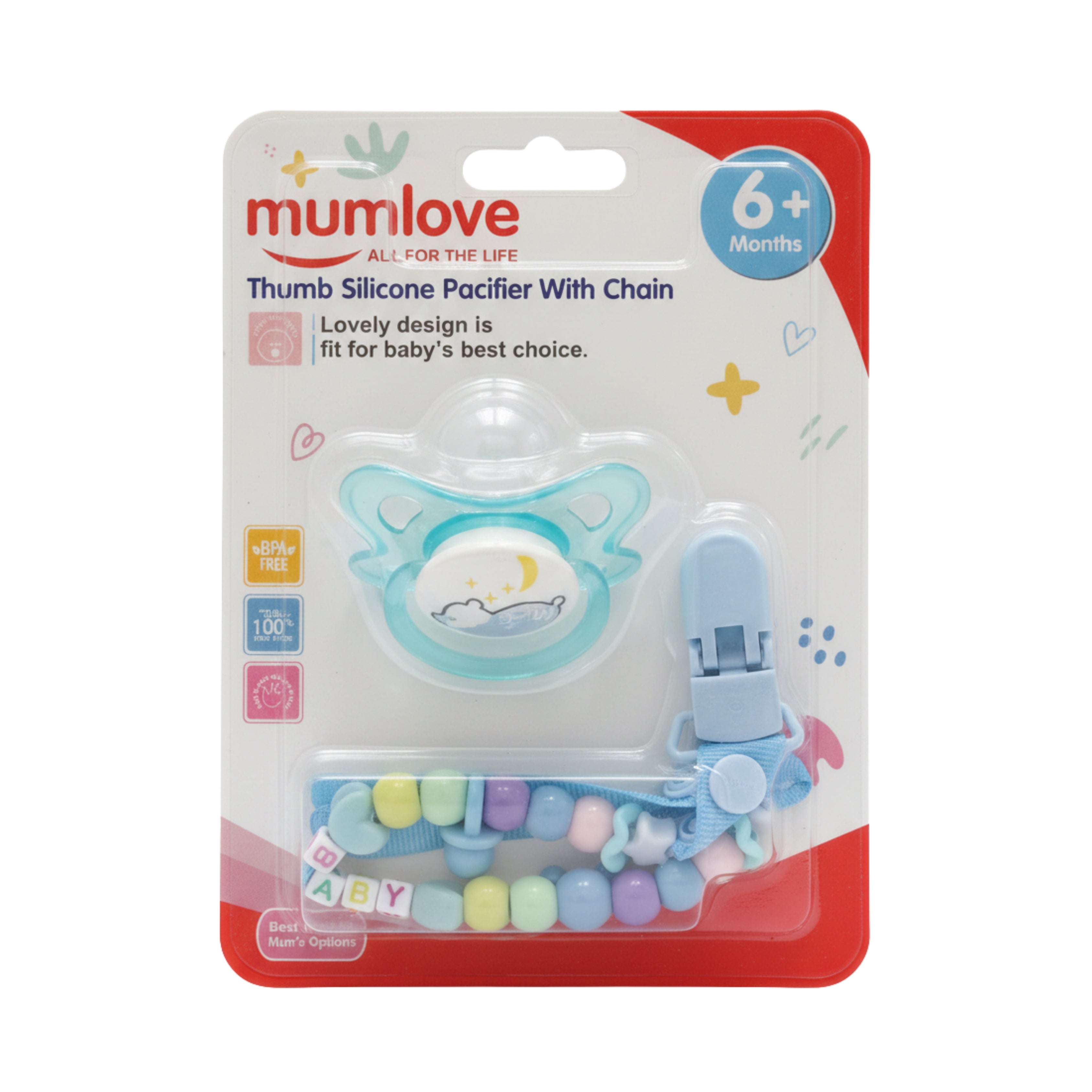 Thumb Silicone Pacifier with Chain (6+ Months)