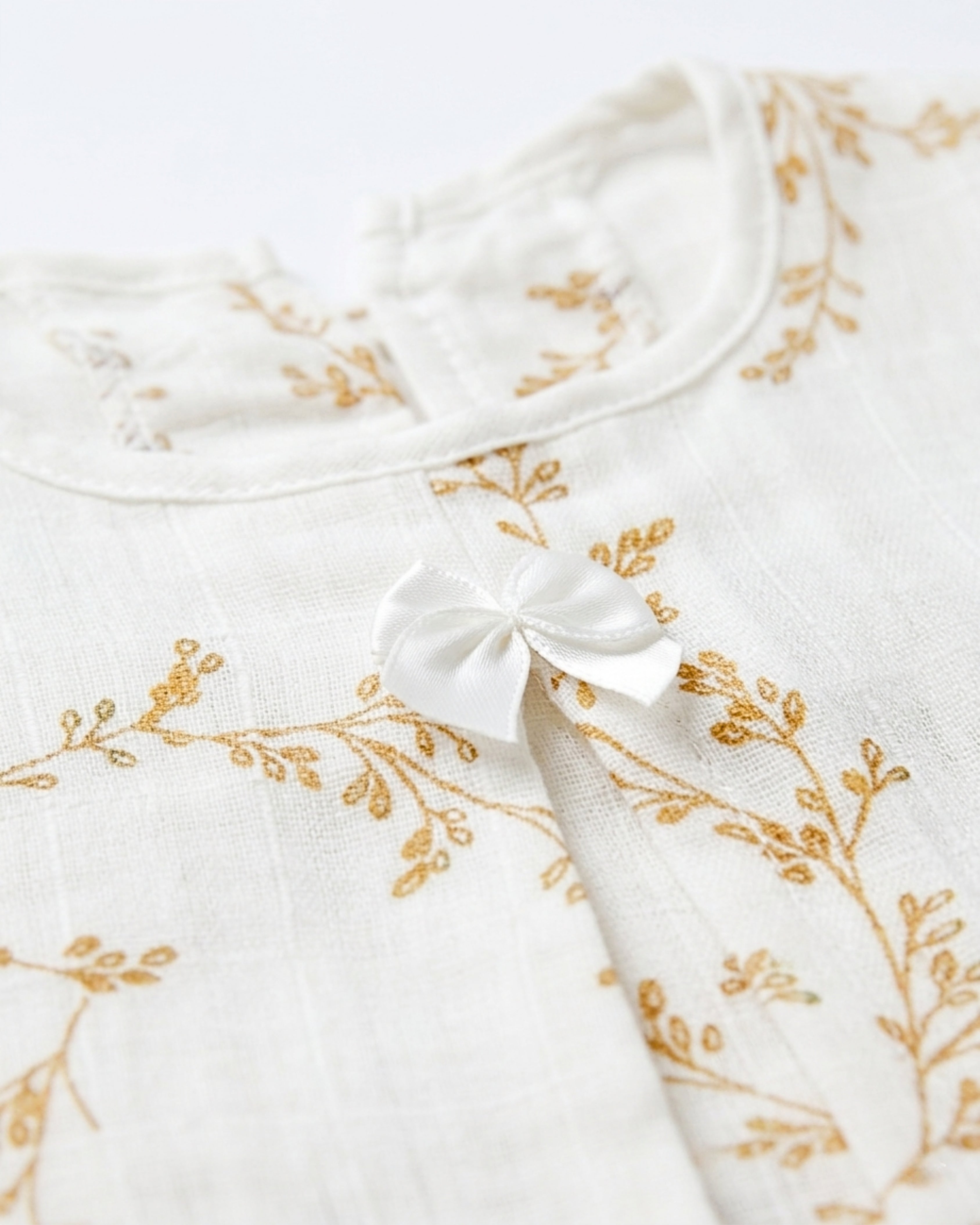 3-Piece Muslin Frock Set - Golden Leaf