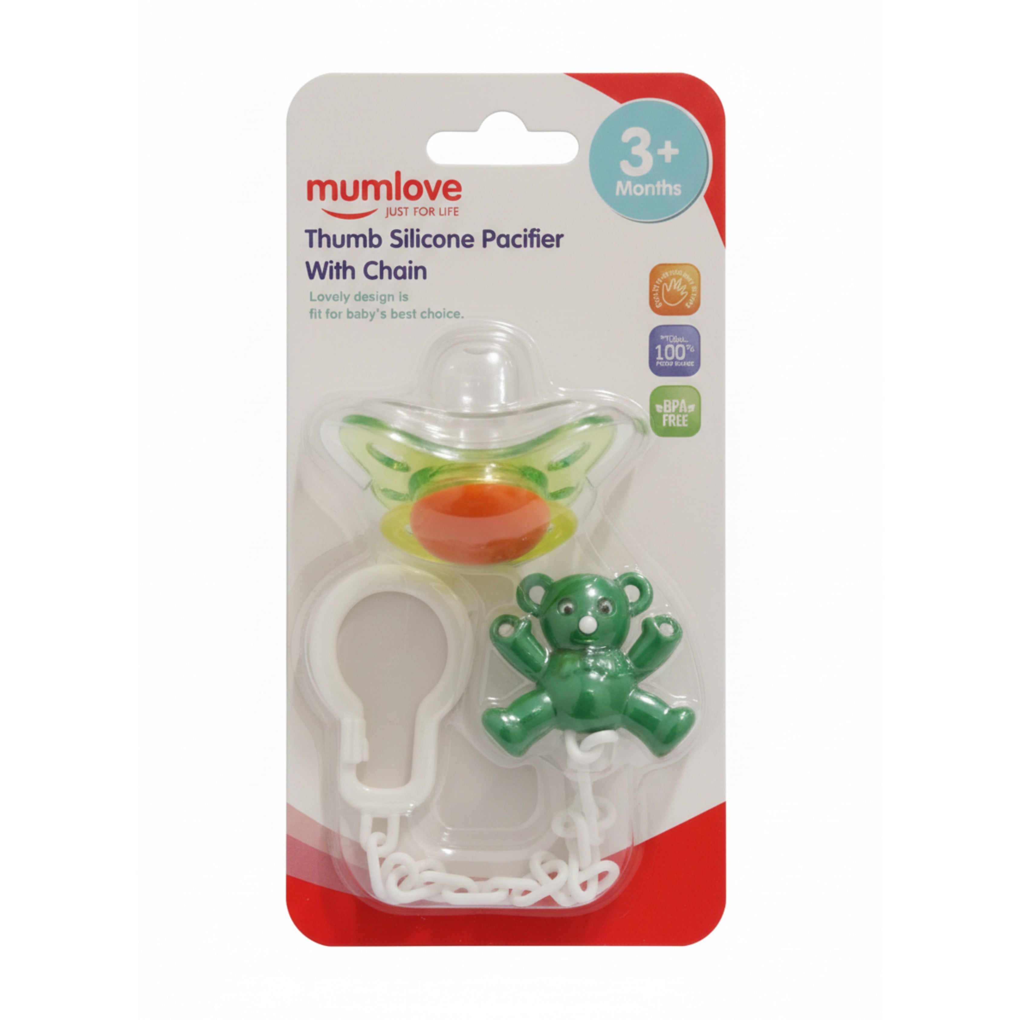 Thumb Silicone Pacifier with Clip Chain (3+ Months)