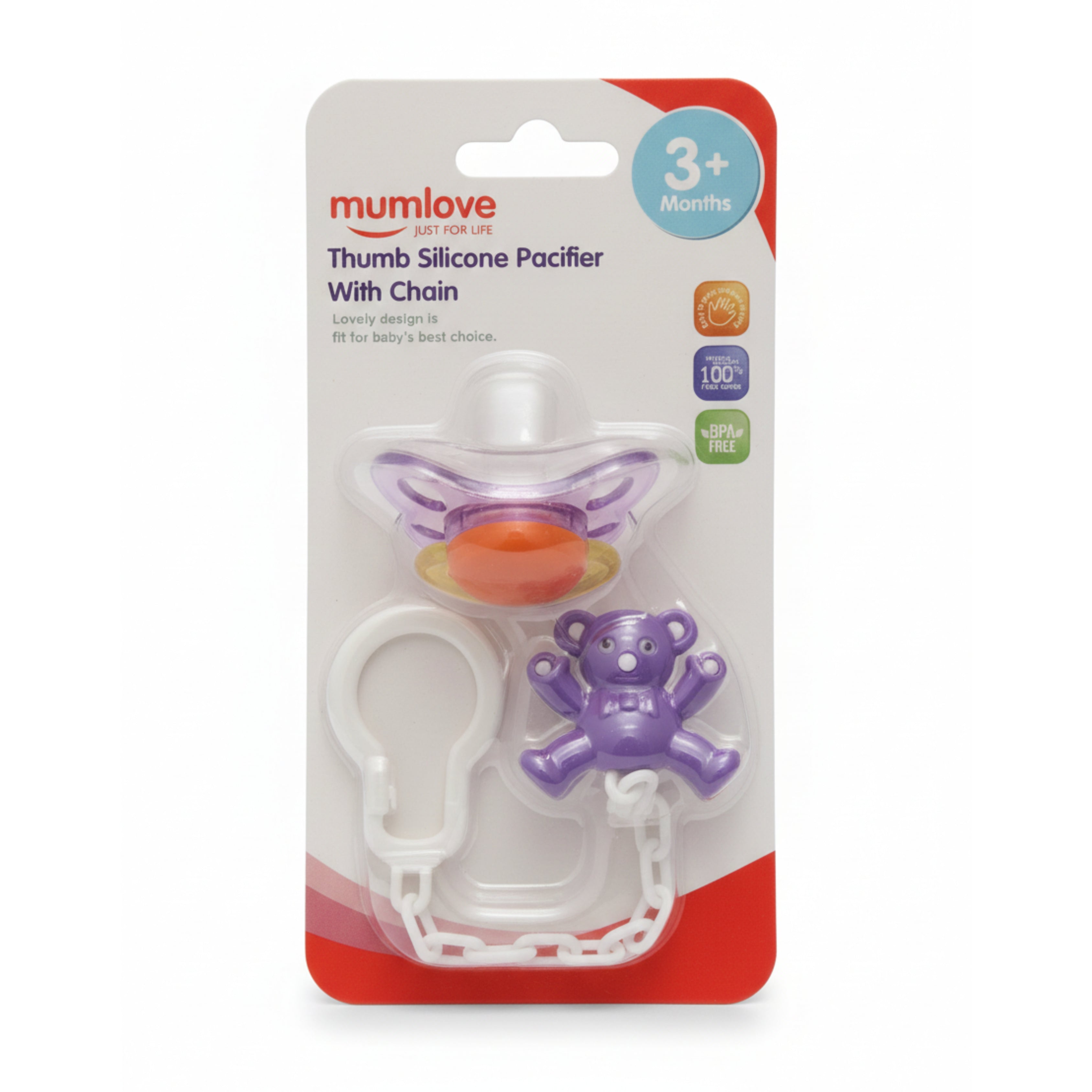 Thumb Silicone Pacifier with Clip Chain (3+ Months)