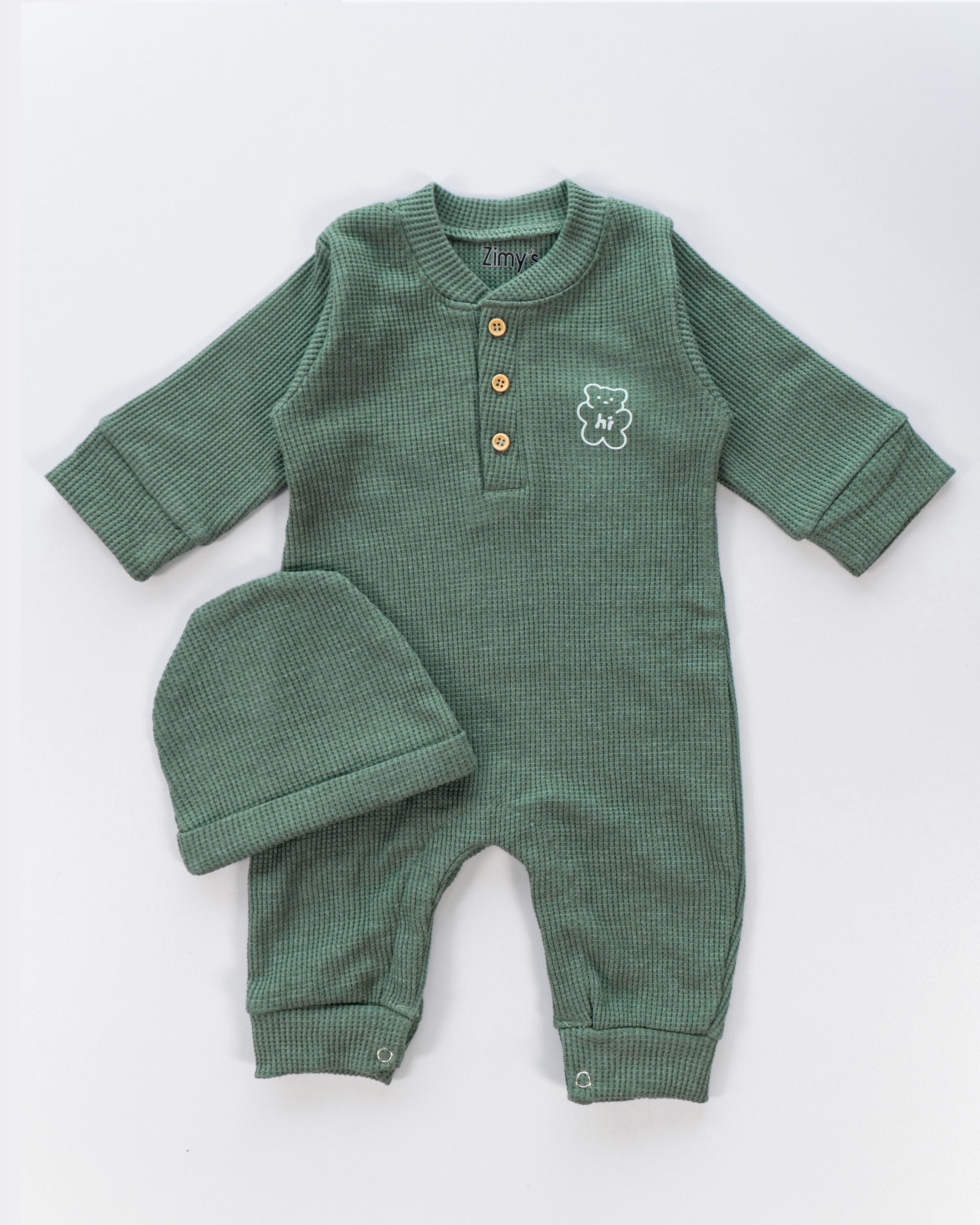 Waffle Knit Thermal Romper – (Sage Green)