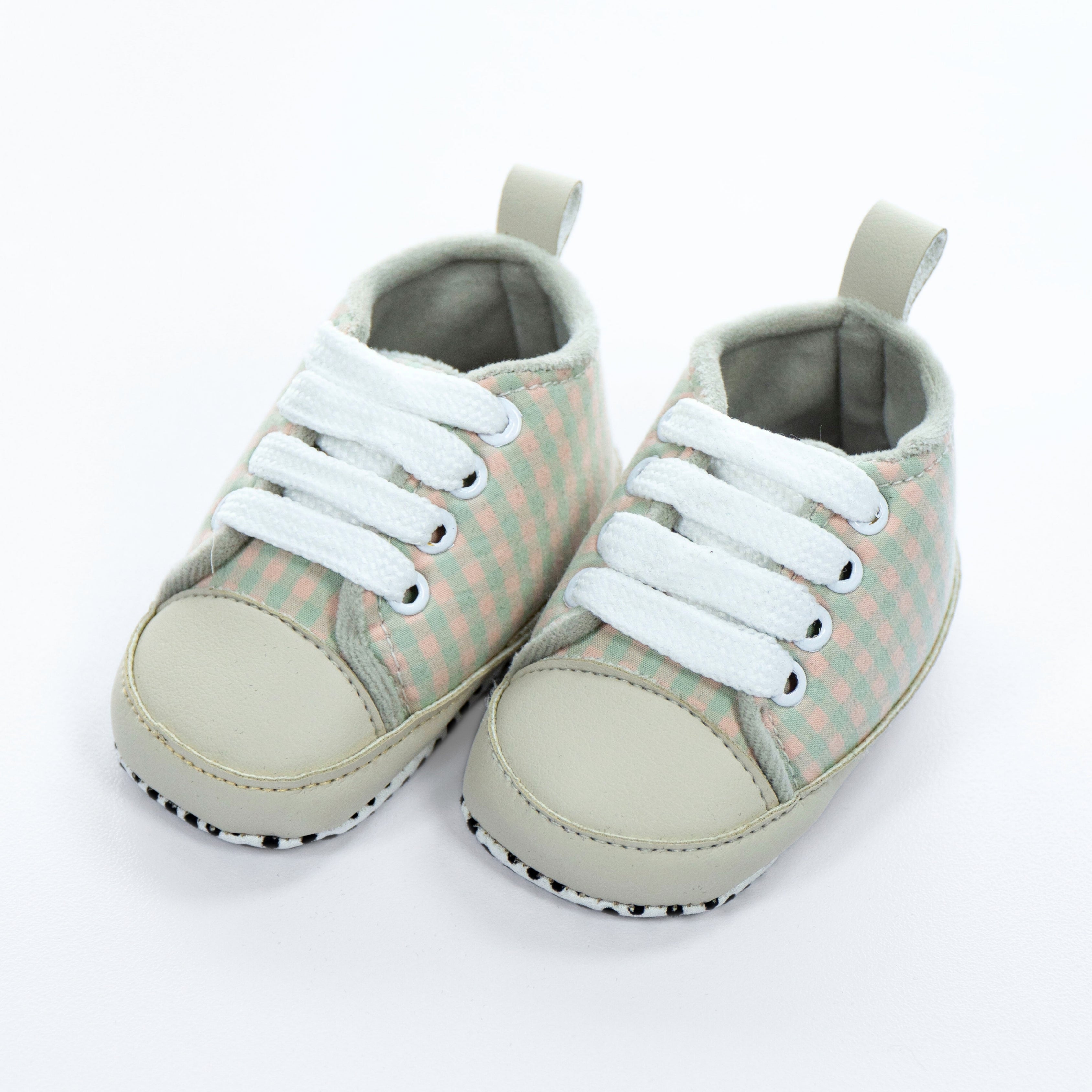 Baby Soft Sole Sneakers – Soft Sage Checks