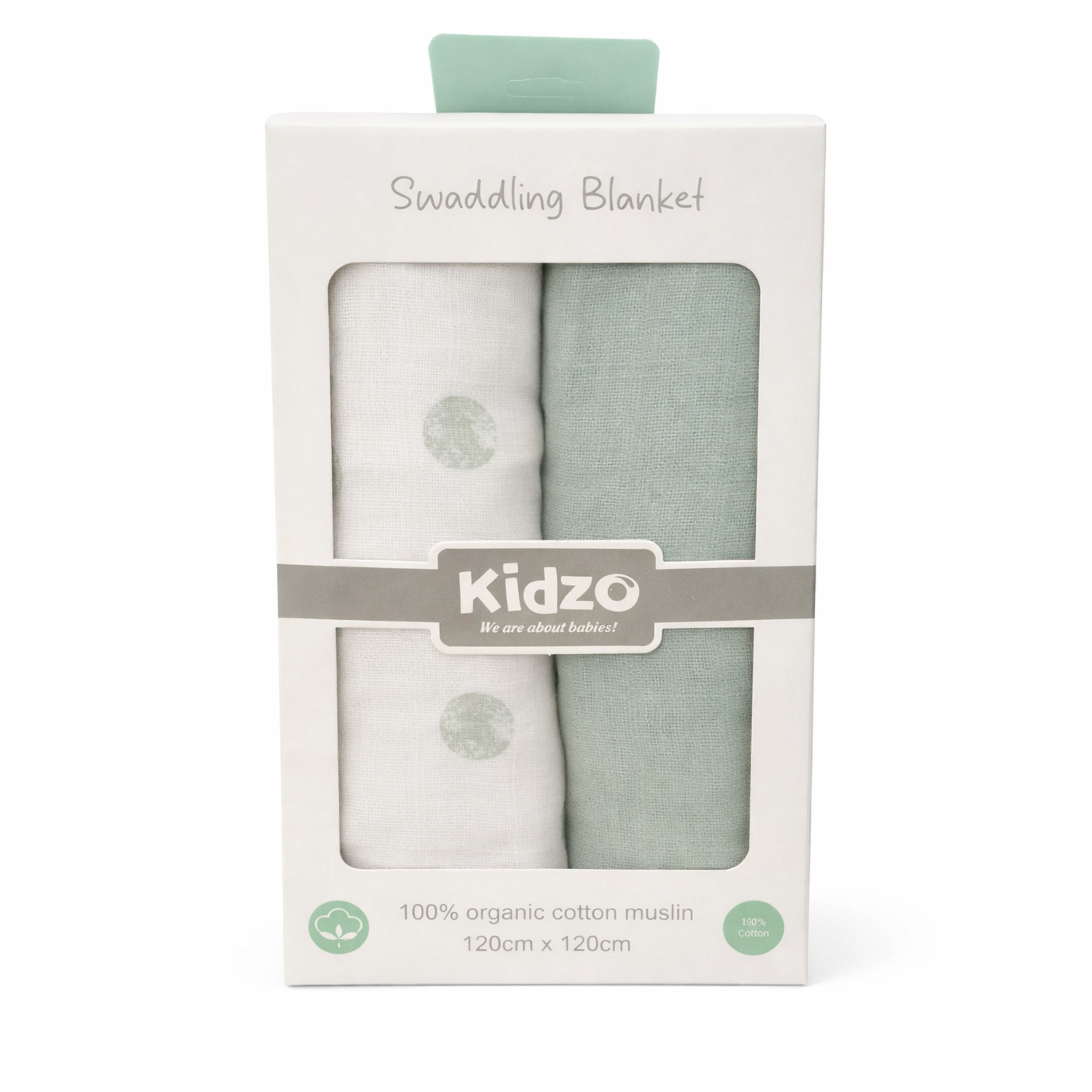 2-Piece Baby Muslin Swaddling Blanket Set (Sage Polka)