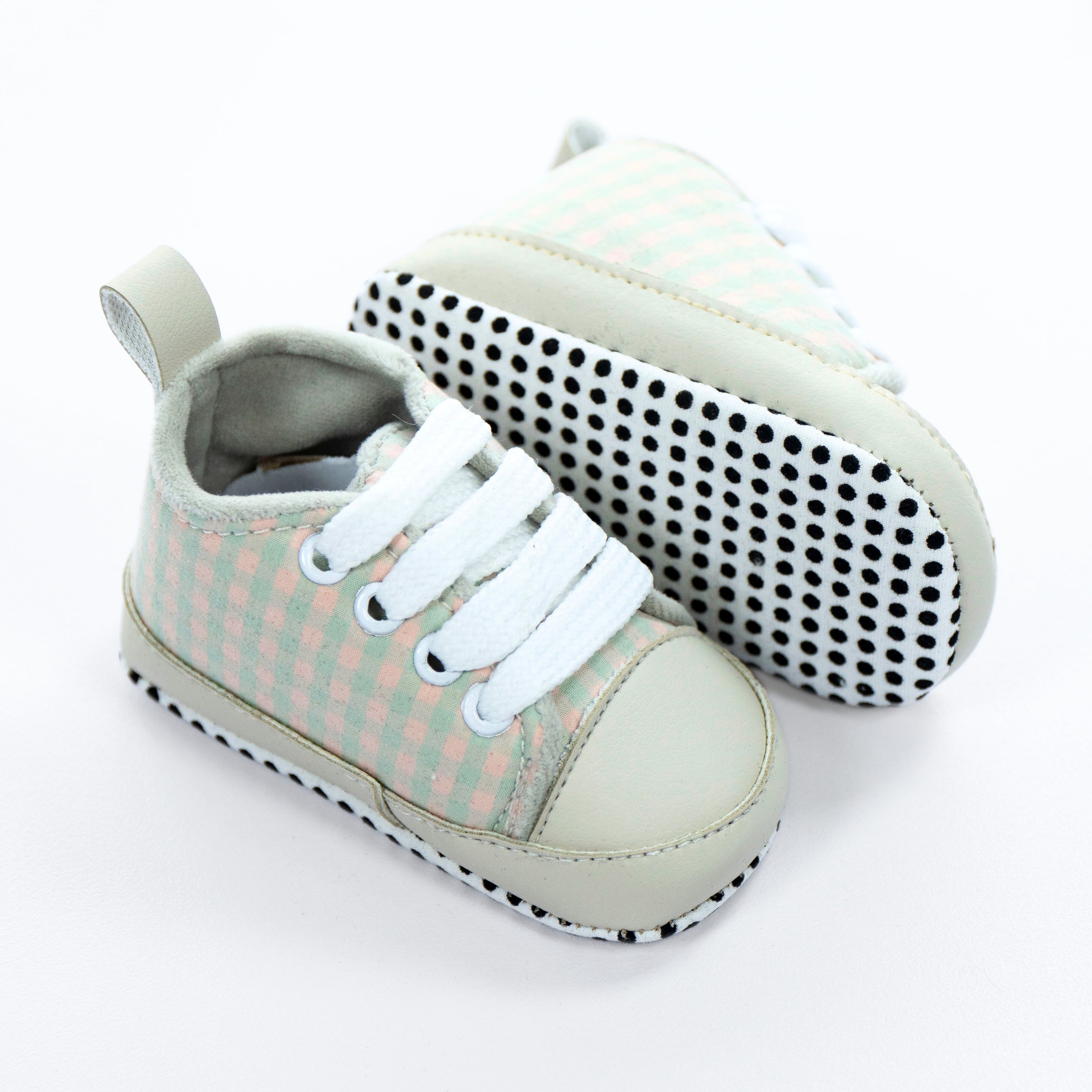 Baby Soft Sole Sneakers – Soft Sage Checks