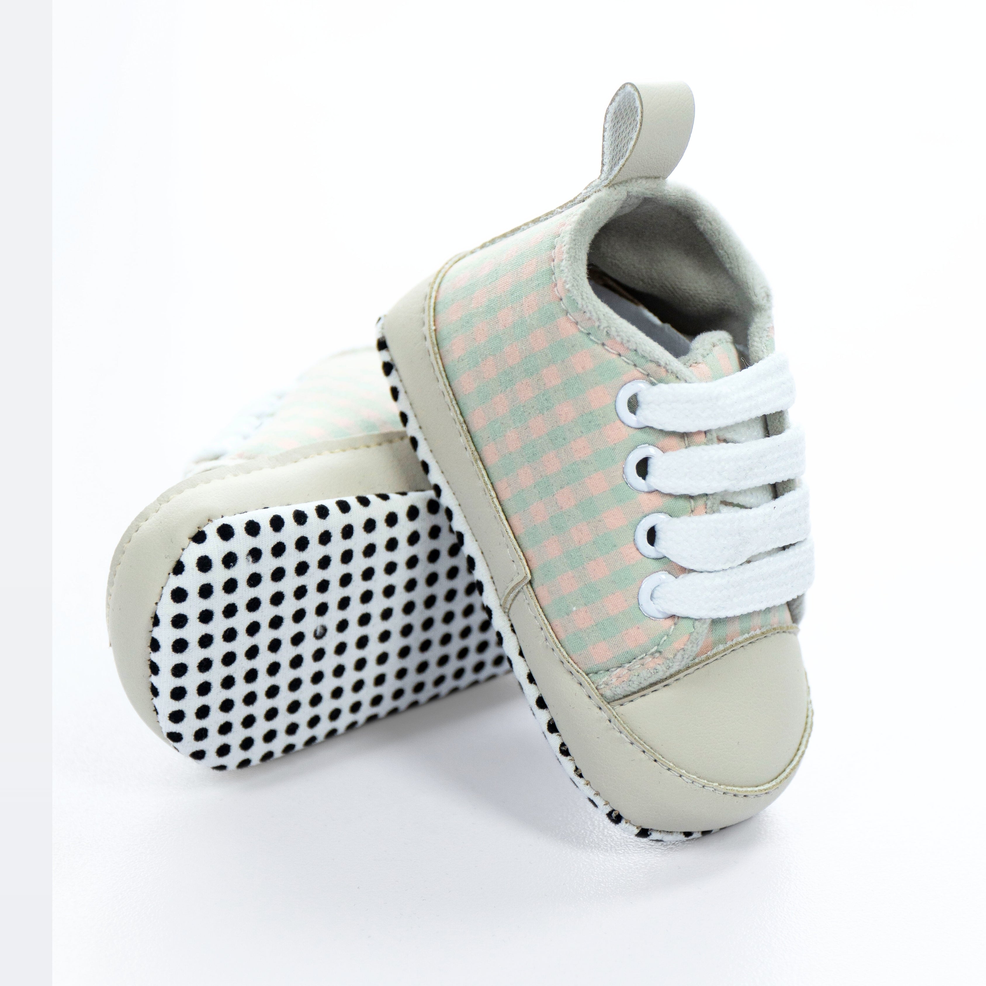 Baby Soft Sole Sneakers – Soft Sage Checks
