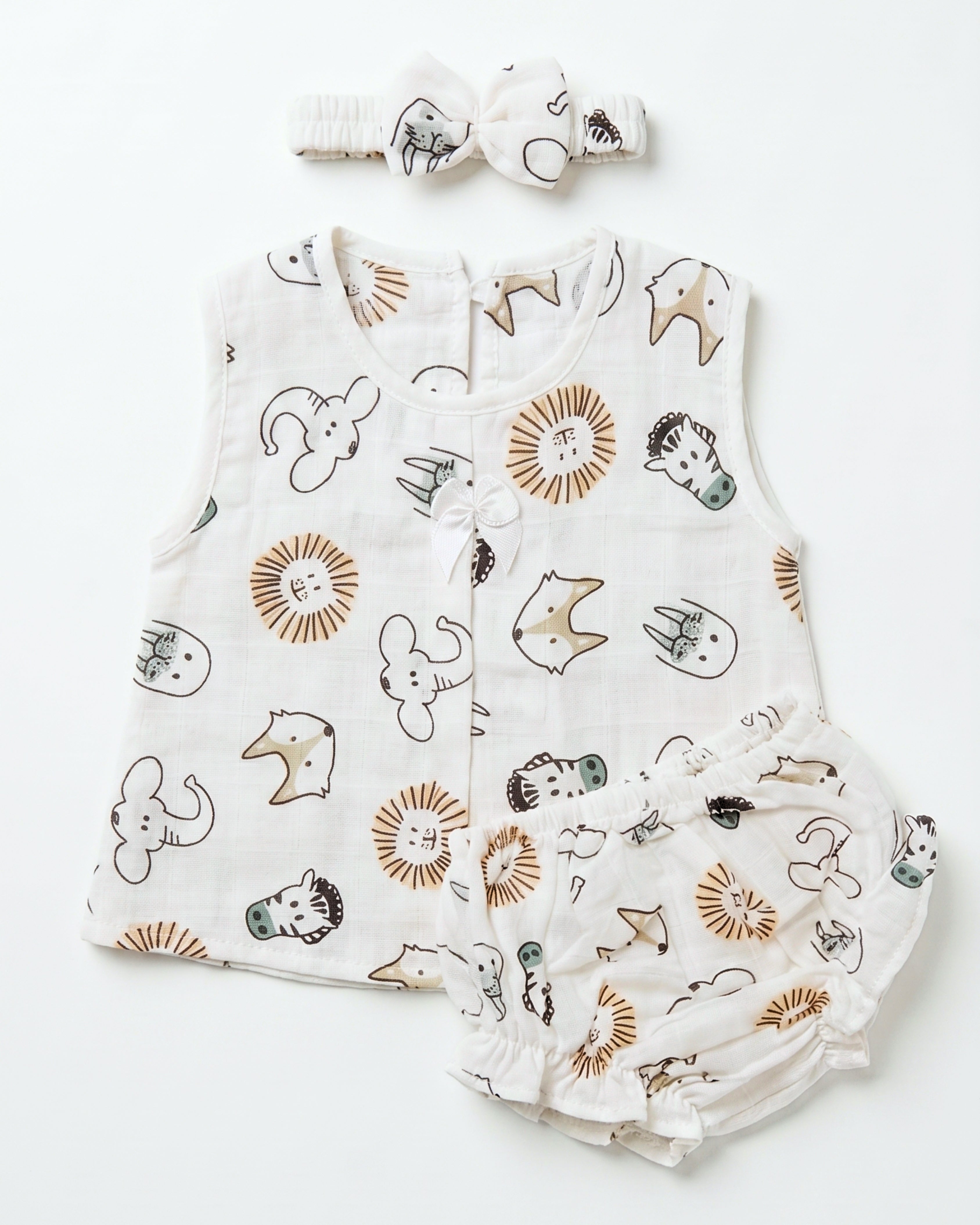3-Piece Muslin Frock Set - Safari Friends