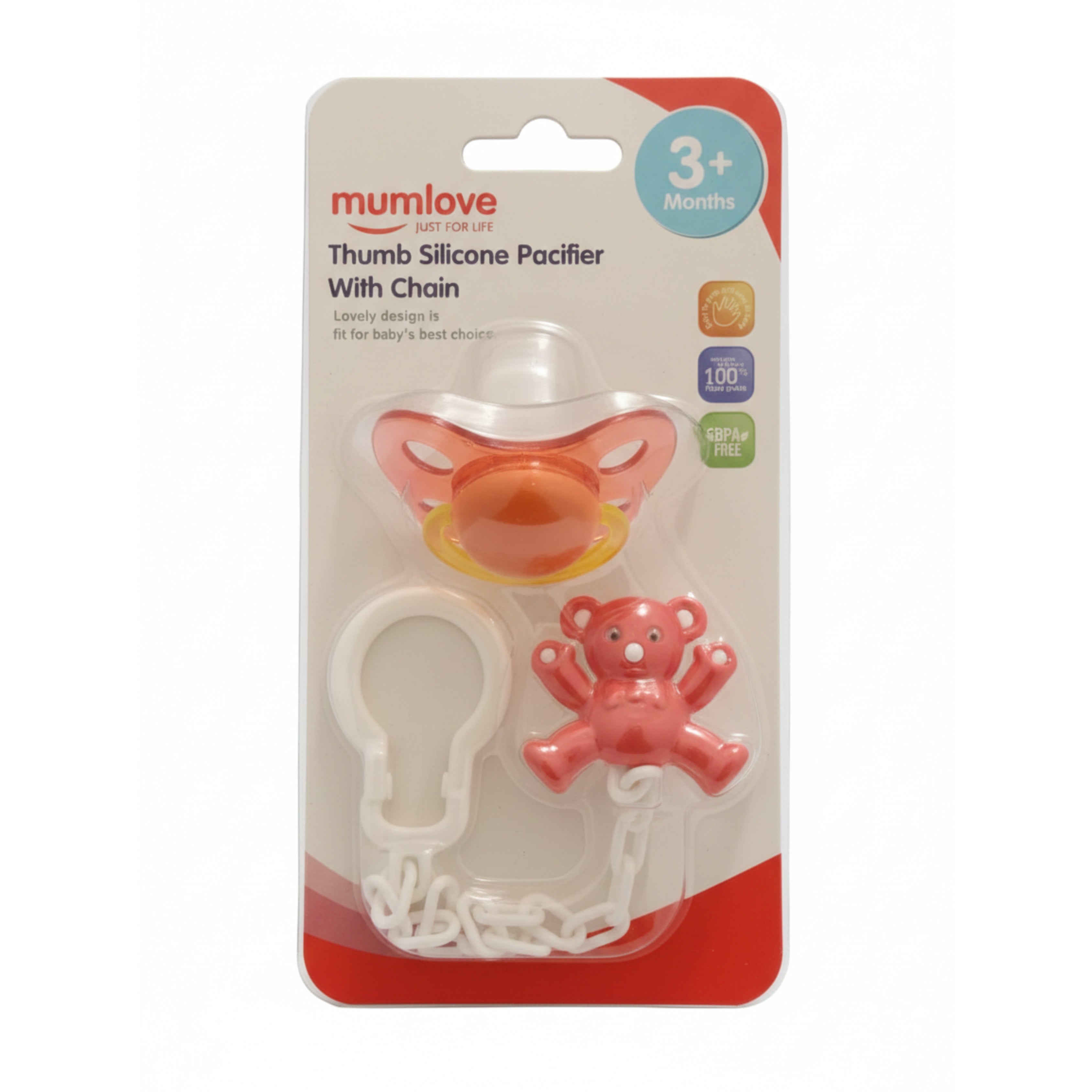 Thumb Silicone Pacifier with Clip Chain (3+ Months)