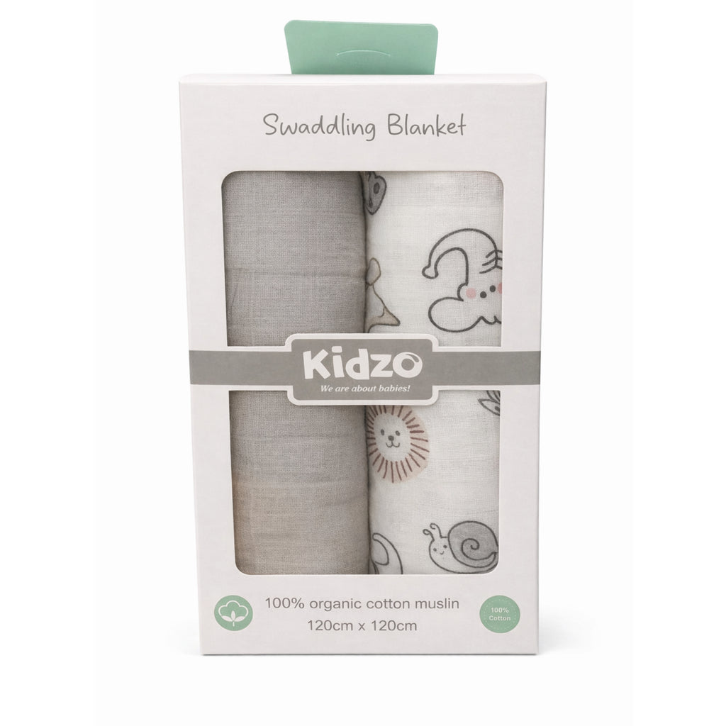 2-Piece Baby Muslin Swaddling Blanket Set (Safari Snuggles)