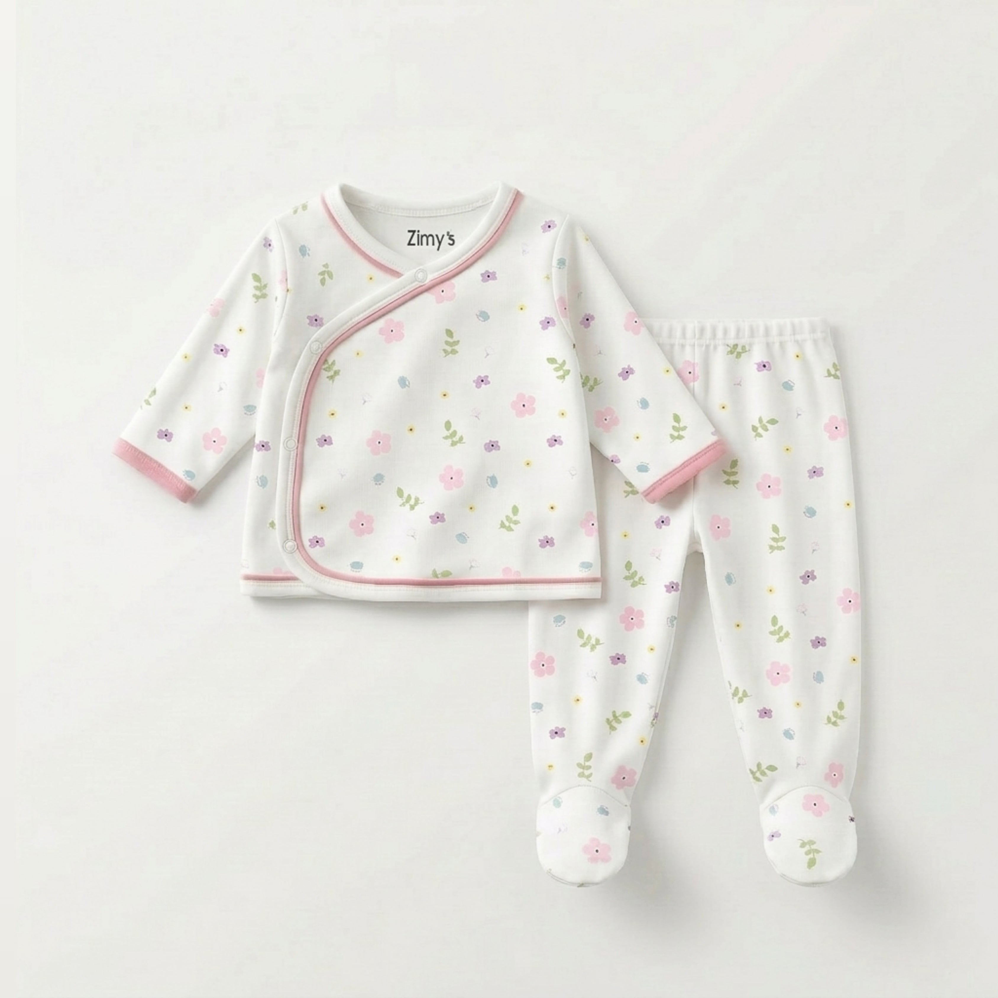 Pink Flowers - 2-Piece Jhabla Set