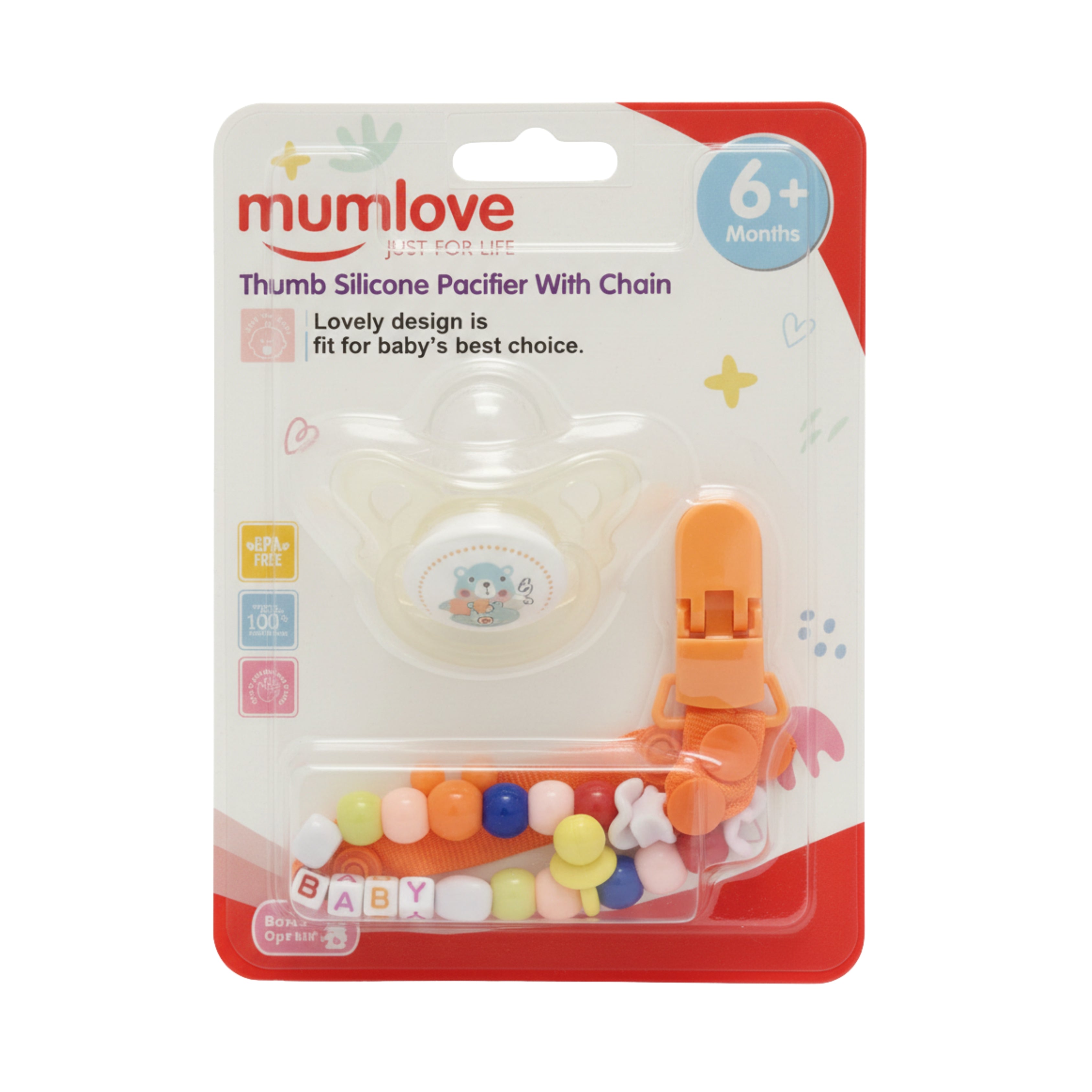 Thumb Silicone Pacifier with Chain (6+ Months)