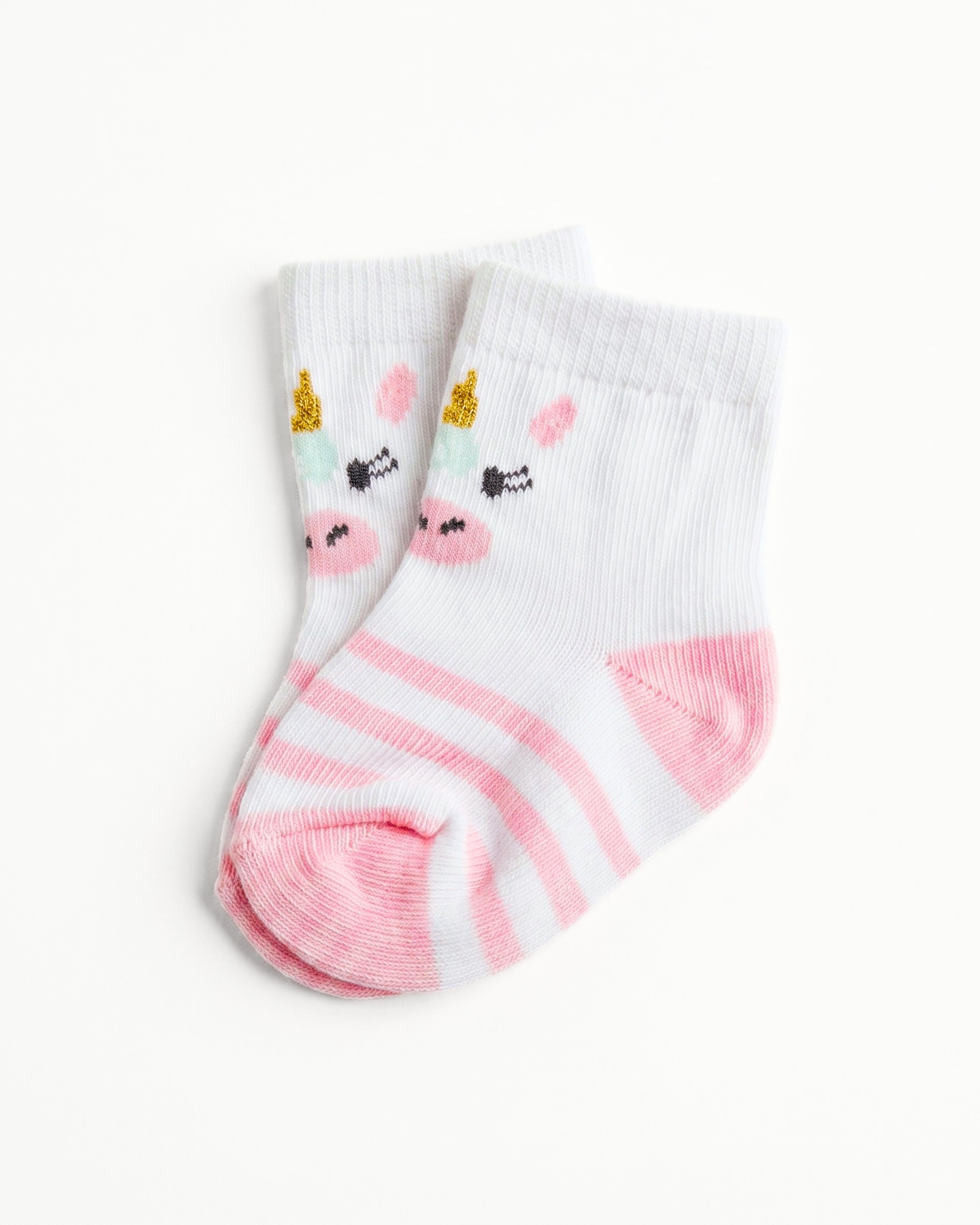 3-Pair Baby Socks - Baby Cotton Socks - (Unicorn & Stripes)
