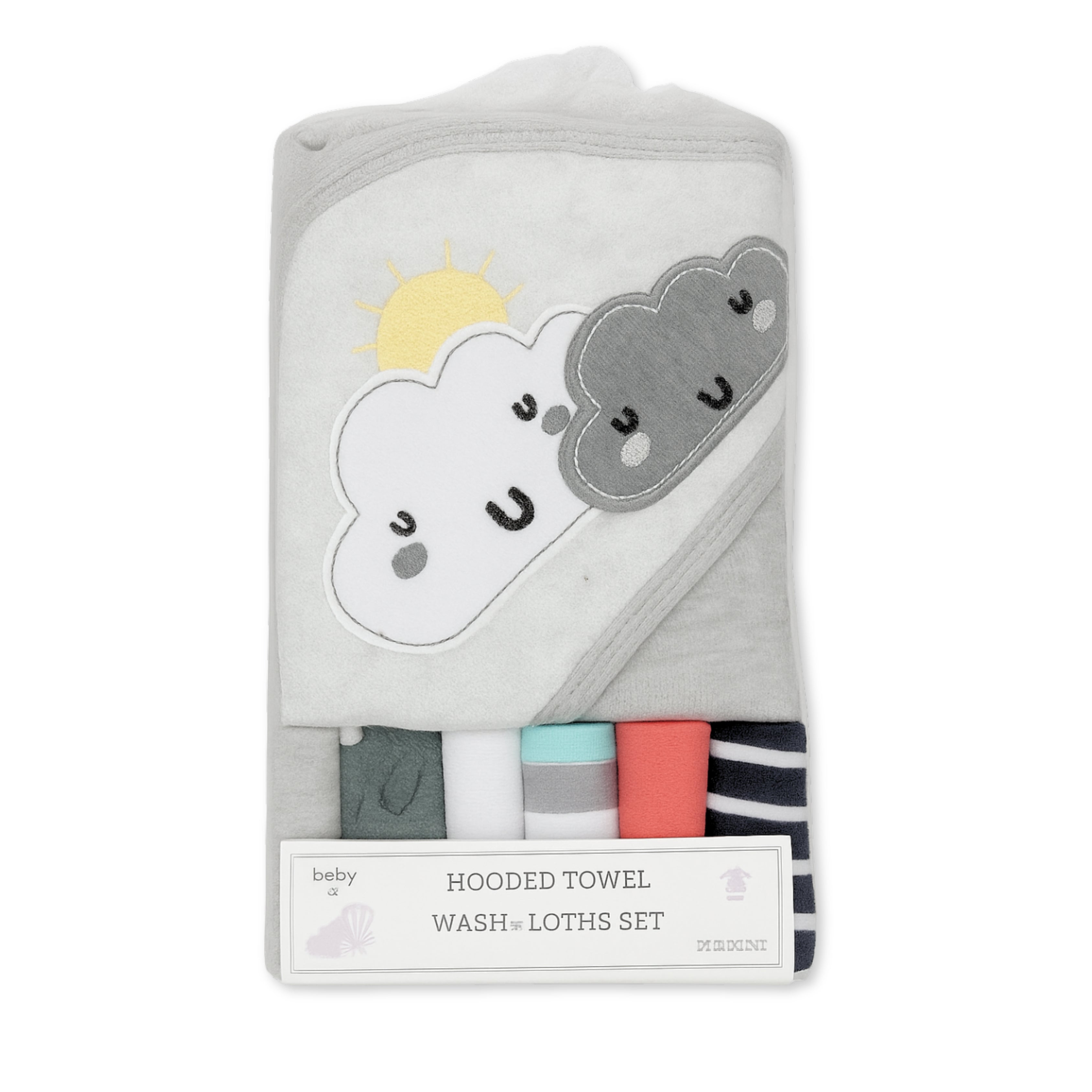 7 PC Hooded Towel & Washcloth Set - Baby Bath Set - (Cloudy Cuddles)