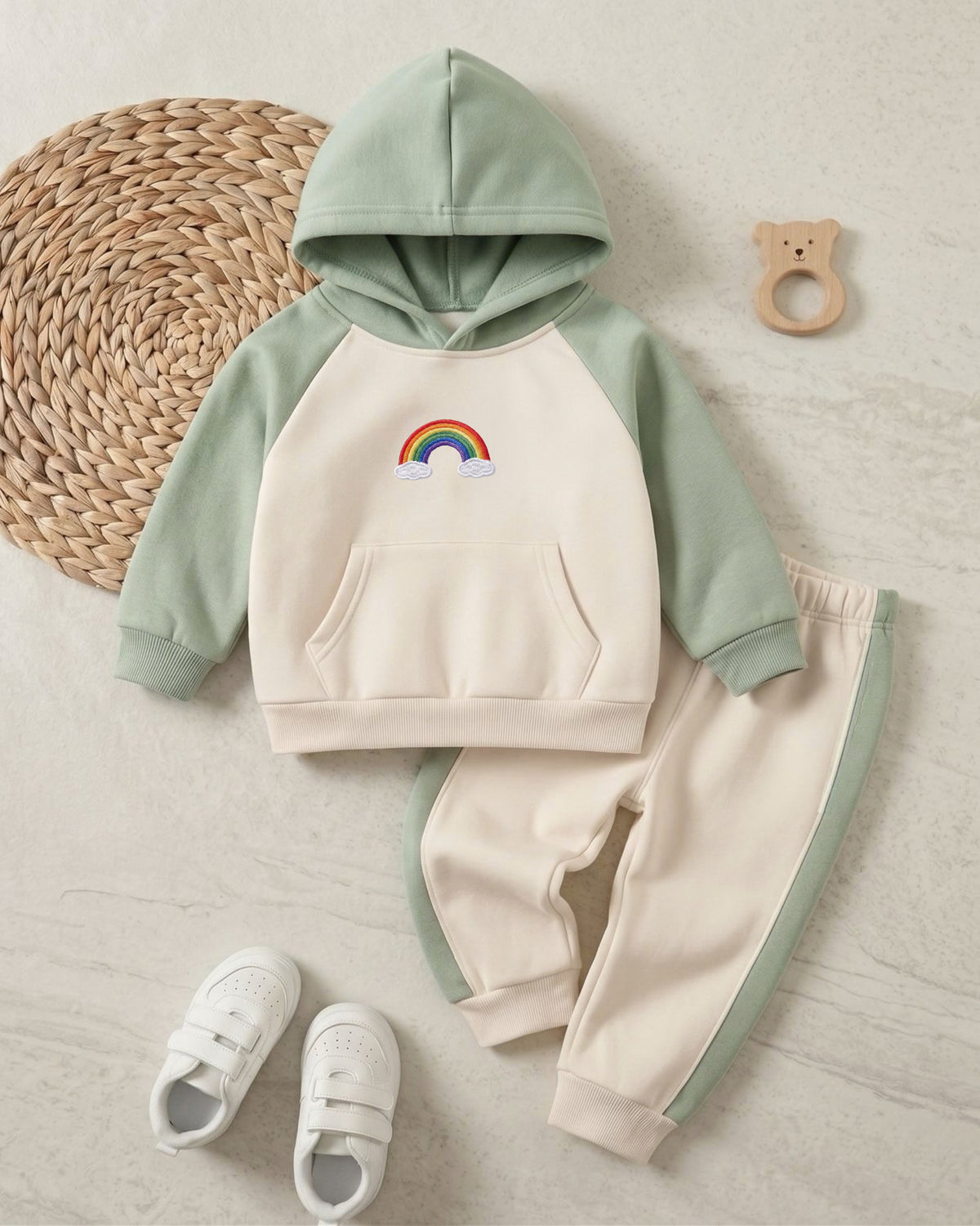 Cozy Rainbow 2-Piece Embroidered Fleece Hoodie Set