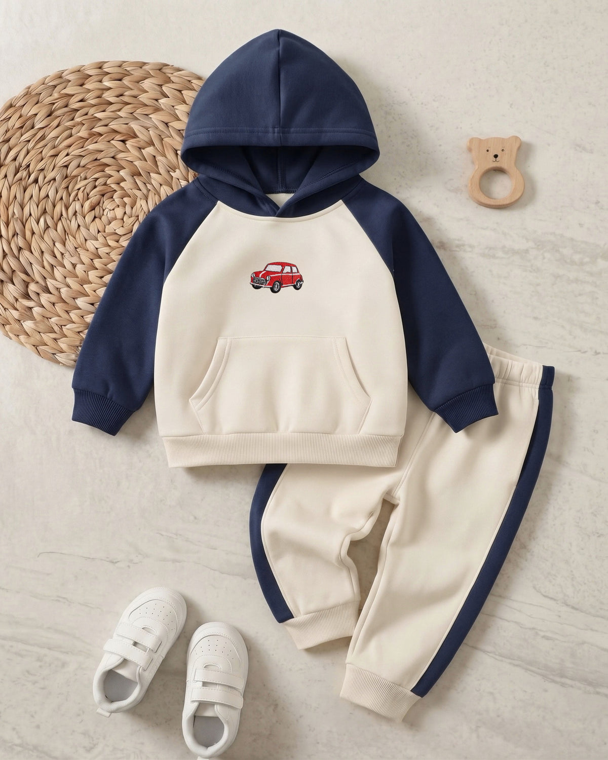 Little Car 2-Piece Embroidered Fleece Hoodie Set