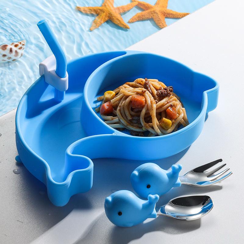 2-Section Dolphin Plate for Kids – BPA Free Feeding Set – Toddler Tableware