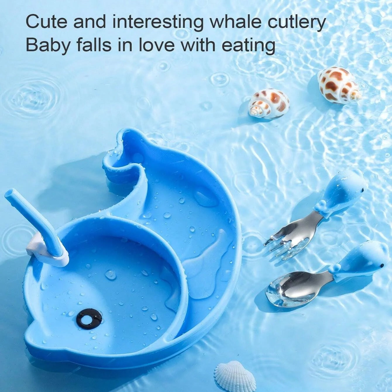 2-Section Dolphin Plate for Kids – BPA Free Feeding Set – Toddler Tableware