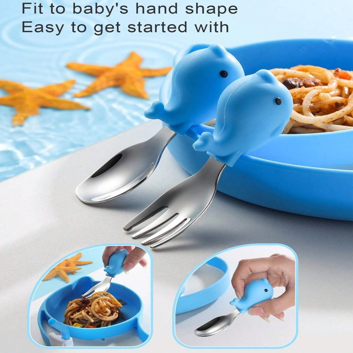 2-Section Dolphin Plate for Kids – BPA Free Feeding Set – Toddler Tableware