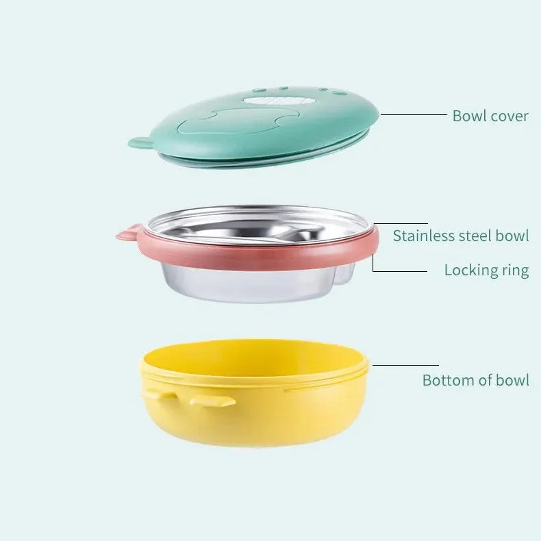 Dinosaur Kids' Thermal Bowl – Stainless Steel Insulated Baby Feeding Bowl – Food Warmer Bowl