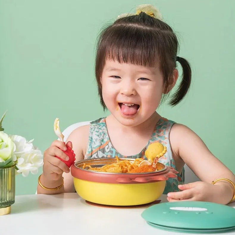 Dinosaur Kids' Thermal Bowl – Stainless Steel Insulated Baby Feeding Bowl – Food Warmer Bowl