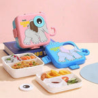 Kids Elephant Stackable Bento Lunch Box – Multi-Compartment Container with Sauce Pot