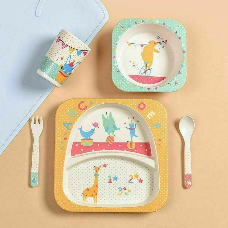 5-Piece Eco-Friendly Bamboo Fibre Kids Dinnerware Set