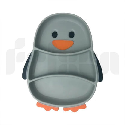 Cute Penguin Silicone Divided Plate with Suction - Spill-Proof Baby & Toddler Dinnerware Set