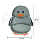 Cute Penguin Silicone Divided Plate with Suction - Spill-Proof Baby & Toddler Dinnerware Set