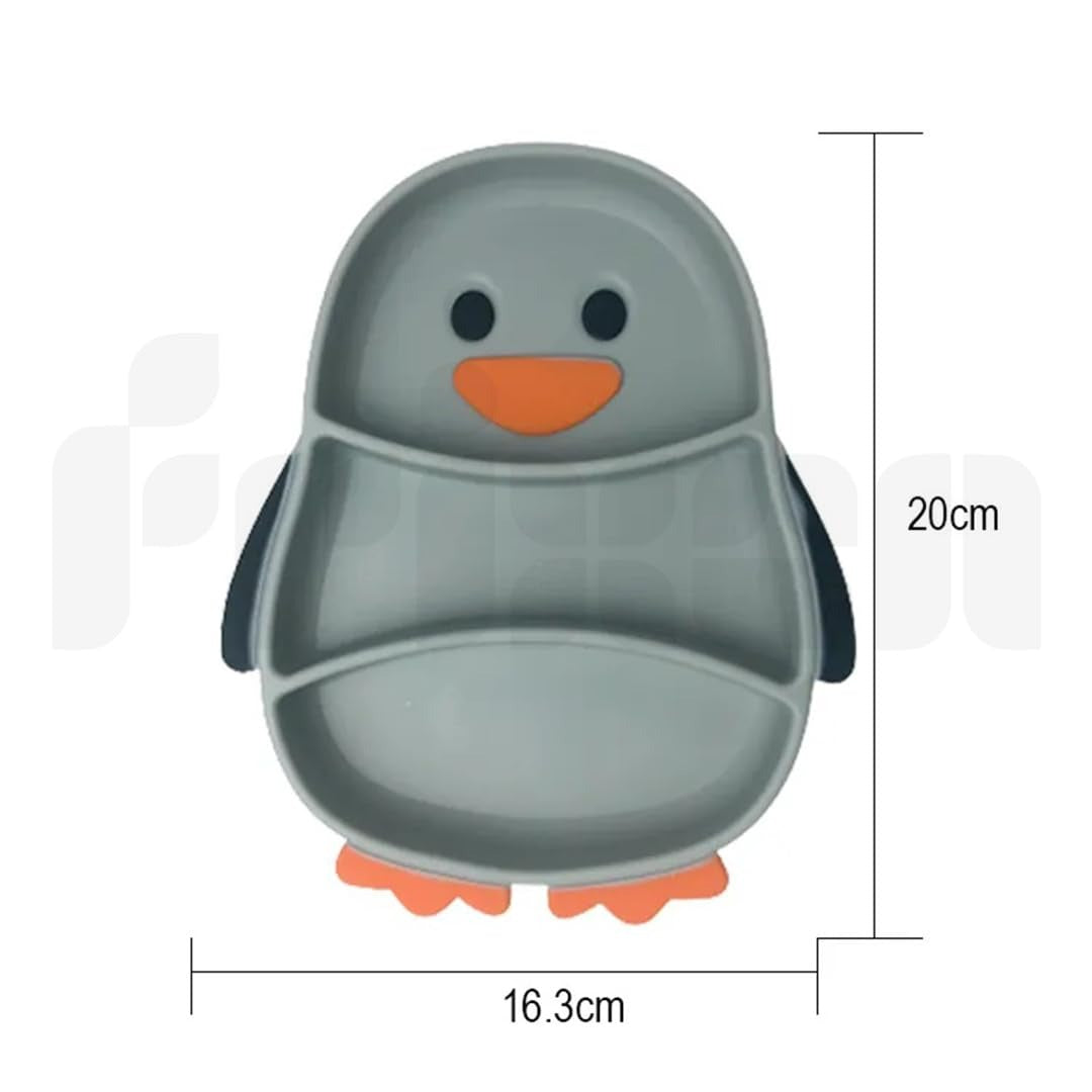 Cute Penguin Silicone Divided Plate with Suction - Spill-Proof Baby & Toddler Dinnerware Set