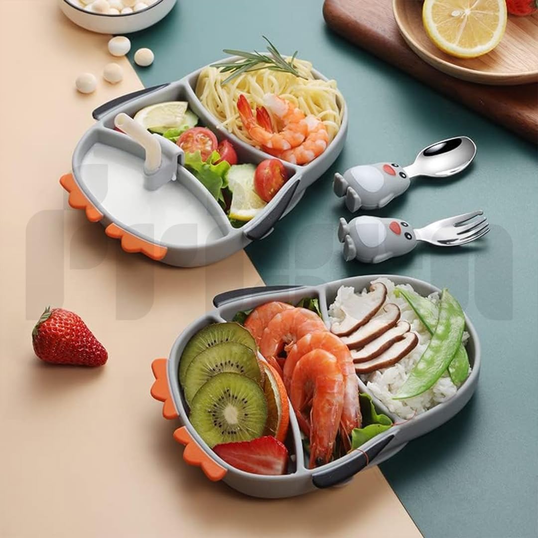 Mushroom Silicone Divided Plate with Suction – Spill-Proof Baby & Toddler Dinnerware Set – Divided Baby Feeding Plate