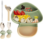 Mushroom Silicone Divided Plate with Suction – Spill-Proof Baby & Toddler Dinnerware Set – Divided Baby Feeding Plate