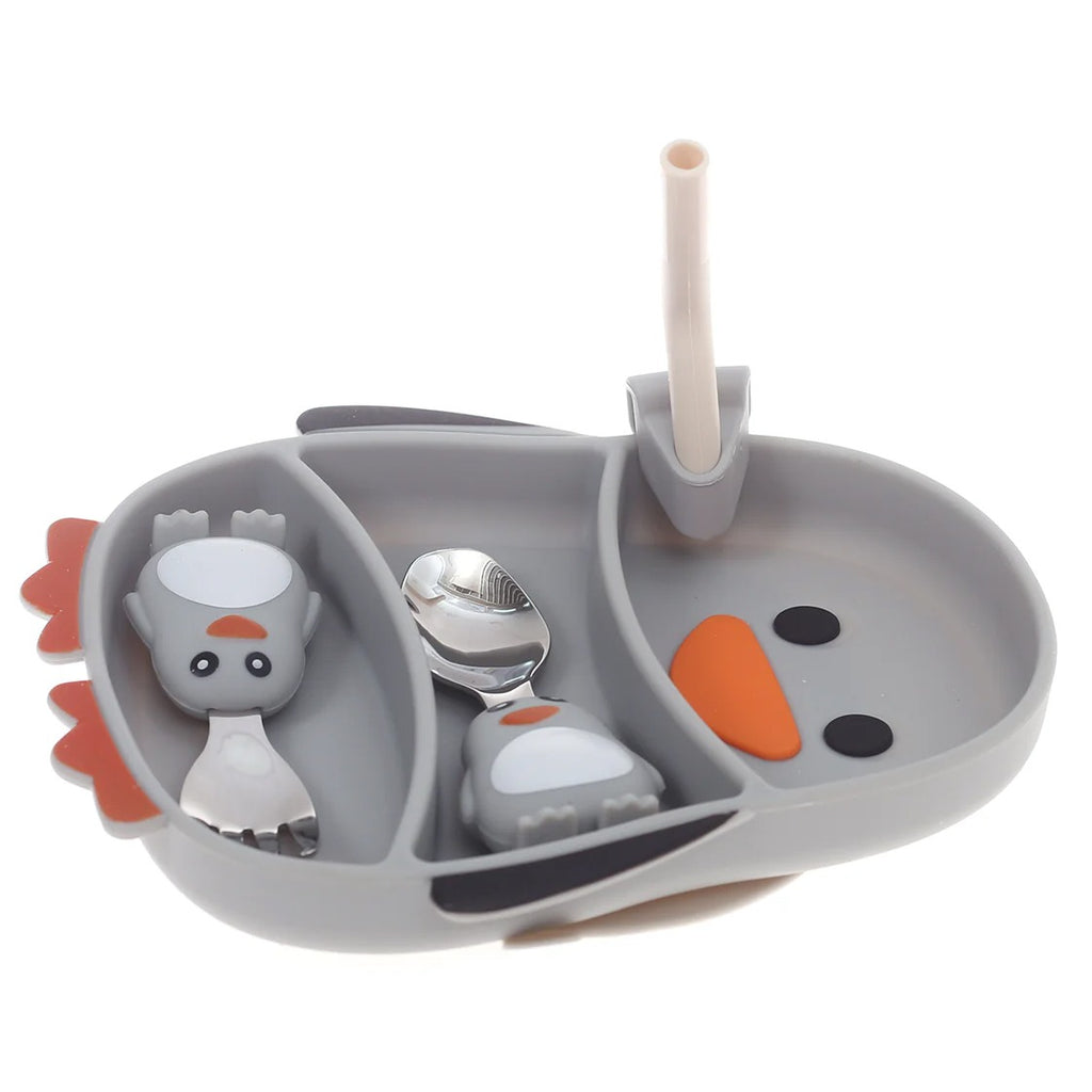 Cute Penguin Silicone Divided Plate with Suction - Spill-Proof Baby & Toddler Dinnerware Set