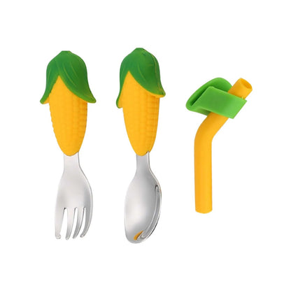 Sweet Corn Silicone Suction Plate & Utensil Set – Spill-Proof Baby & Toddler Dinnerware Set – Divided Baby Feeding Plate