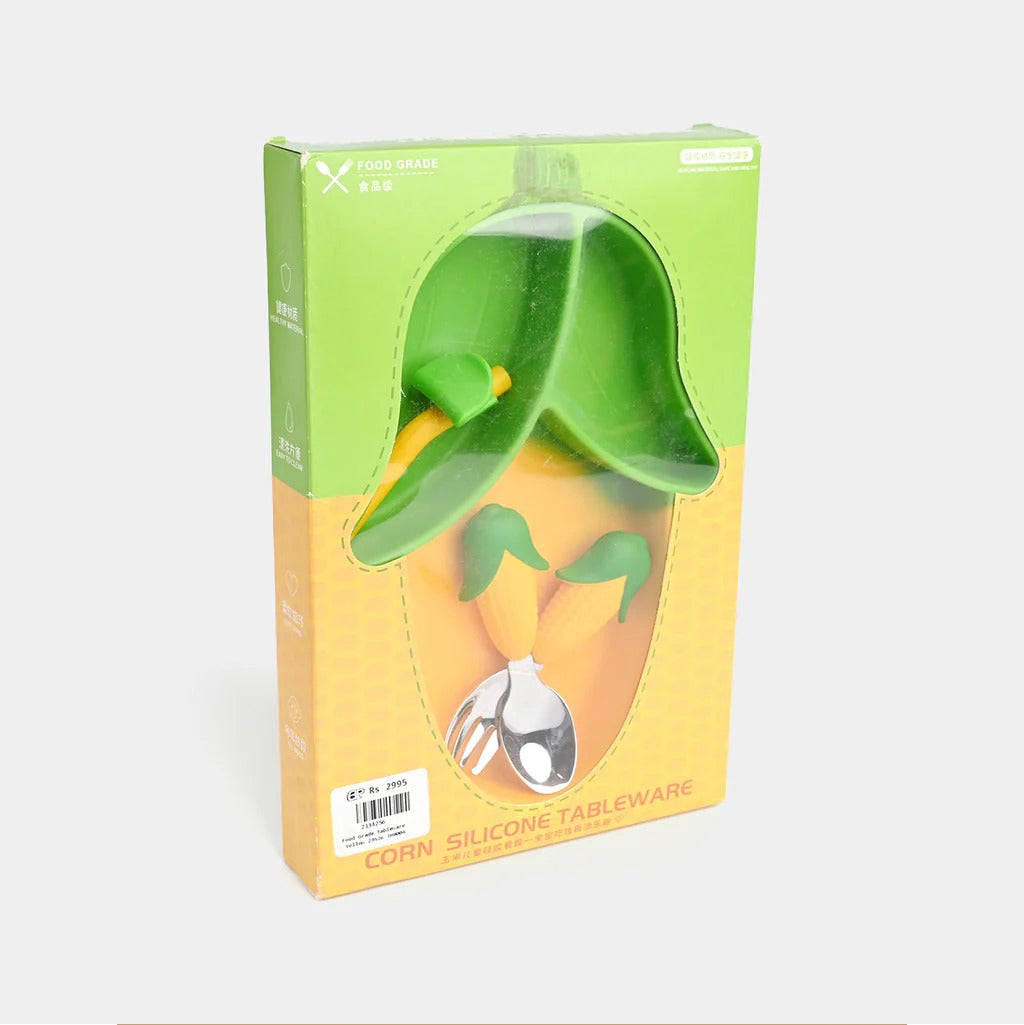 Sweet Corn Silicone Suction Plate & Utensil Set – Spill-Proof Baby & Toddler Dinnerware Set – Divided Baby Feeding Plate