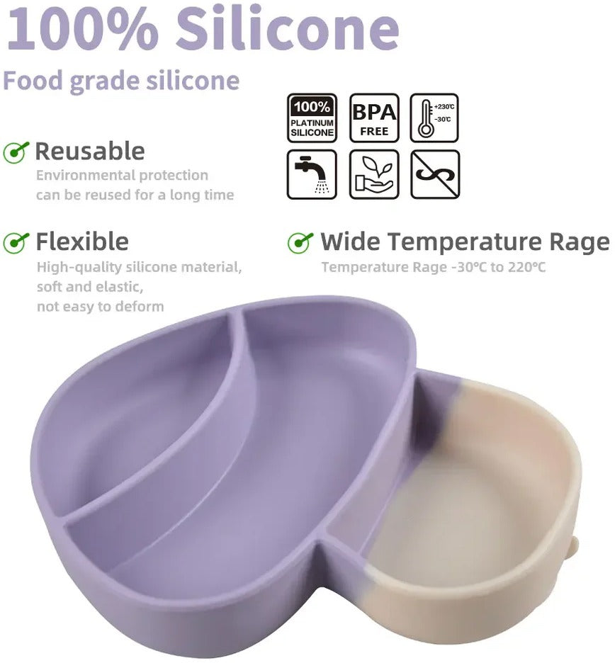 Mushroom Silicone Divided Plate with Suction – Spill-Proof Baby & Toddler Dinnerware Set – Divided Baby Feeding Plate