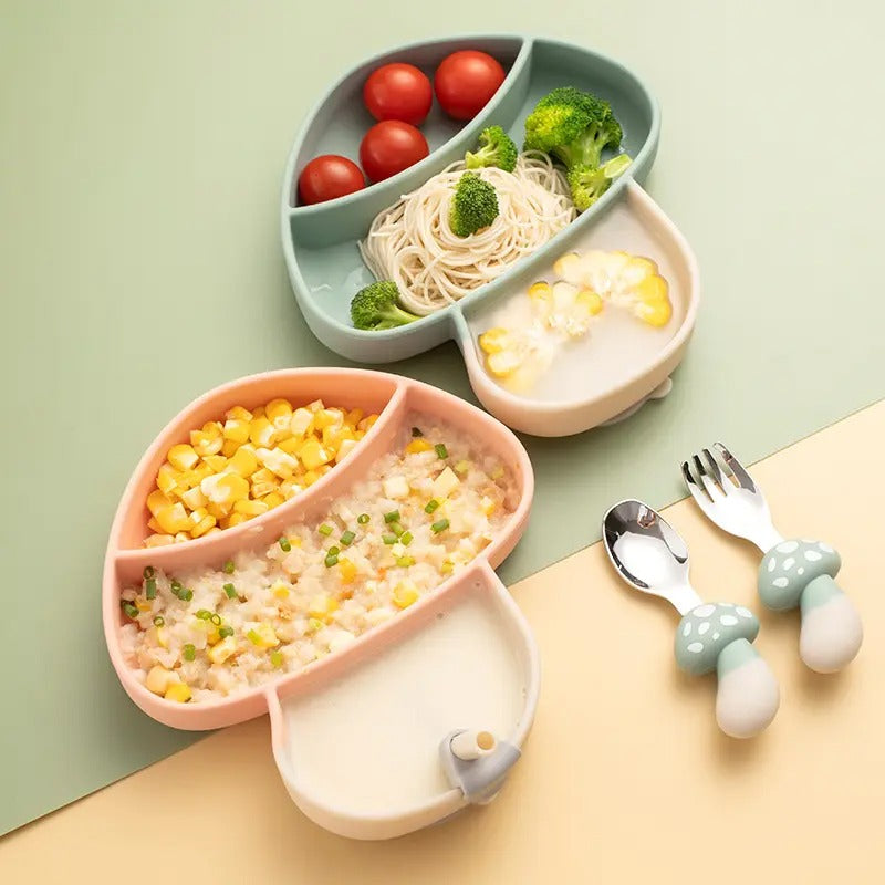 Mushroom Silicone Divided Plate with Suction – Spill-Proof Baby & Toddler Dinnerware Set – Divided Baby Feeding Plate