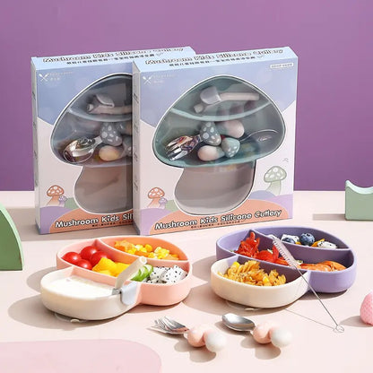 Mushroom Silicone Divided Plate with Suction – Spill-Proof Baby & Toddler Dinnerware Set – Divided Baby Feeding Plate