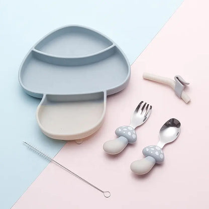 Mushroom Silicone Divided Plate with Suction – Spill-Proof Baby & Toddler Dinnerware Set – Divided Baby Feeding Plate