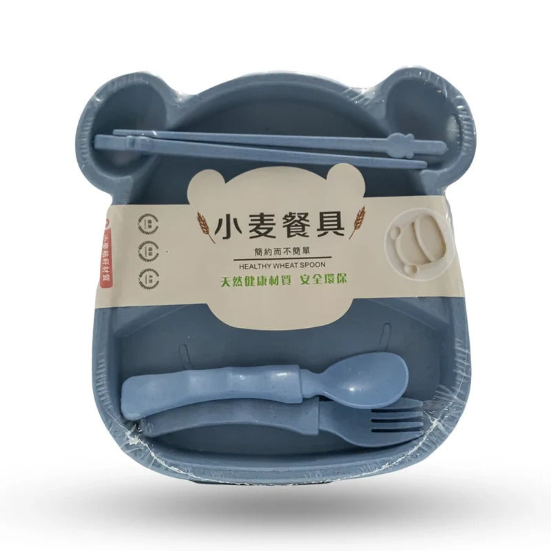 Cute Monkey Wheat Straw Kids Plate & Utensil Set - Eco-Friendly Wheat Straw Kids Tableware