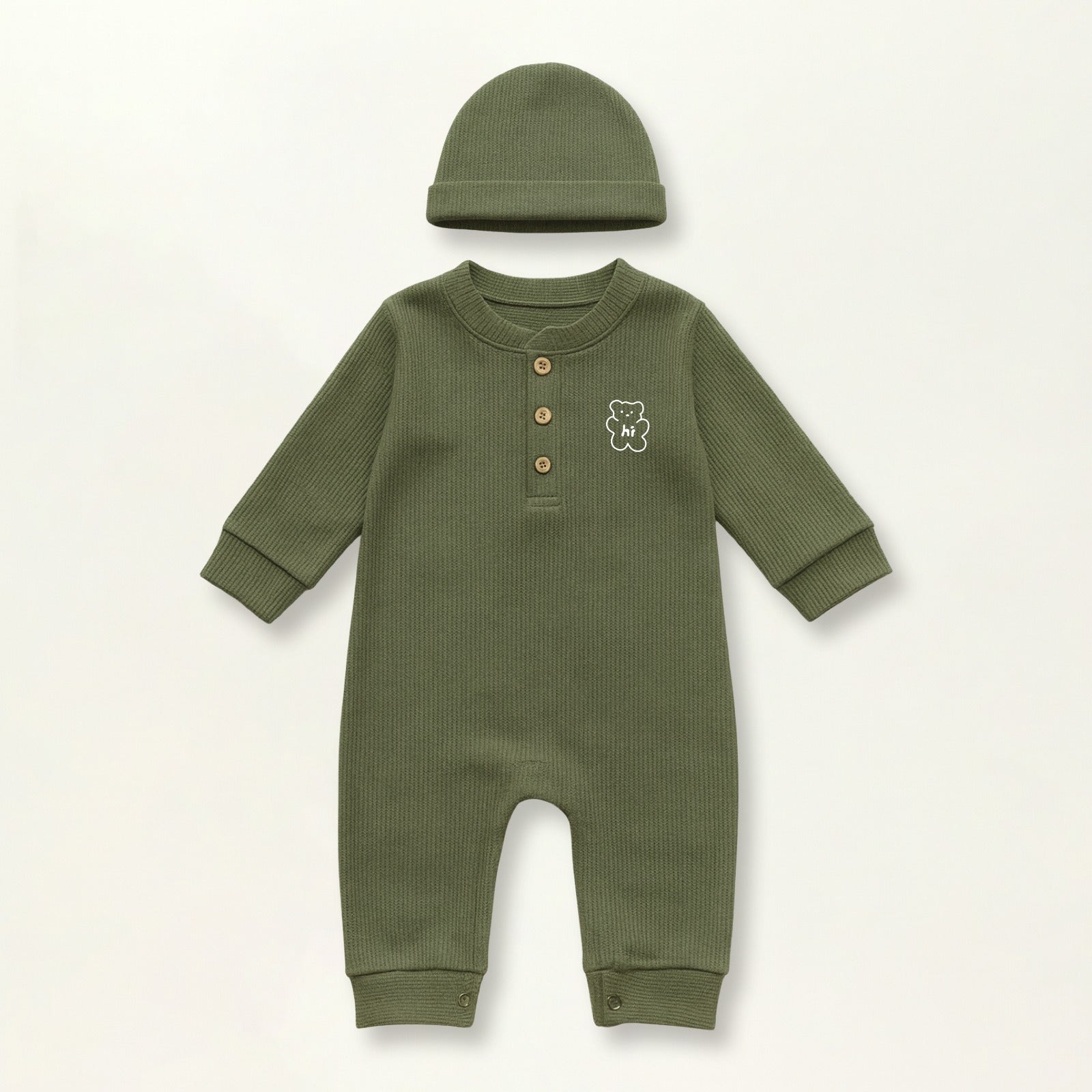 Waffle Knit Thermal Romper – (Olive)