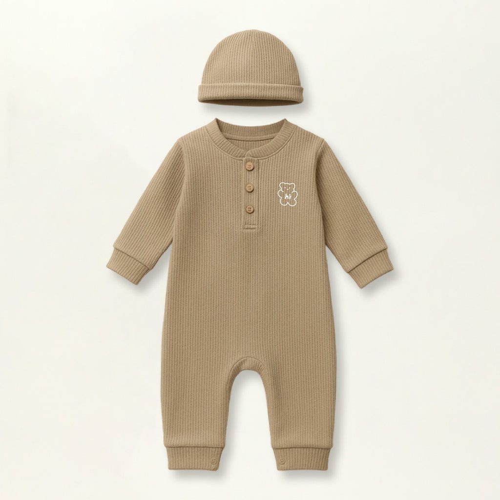 Waffle Knit Thermal Romper – (Oatmeal)