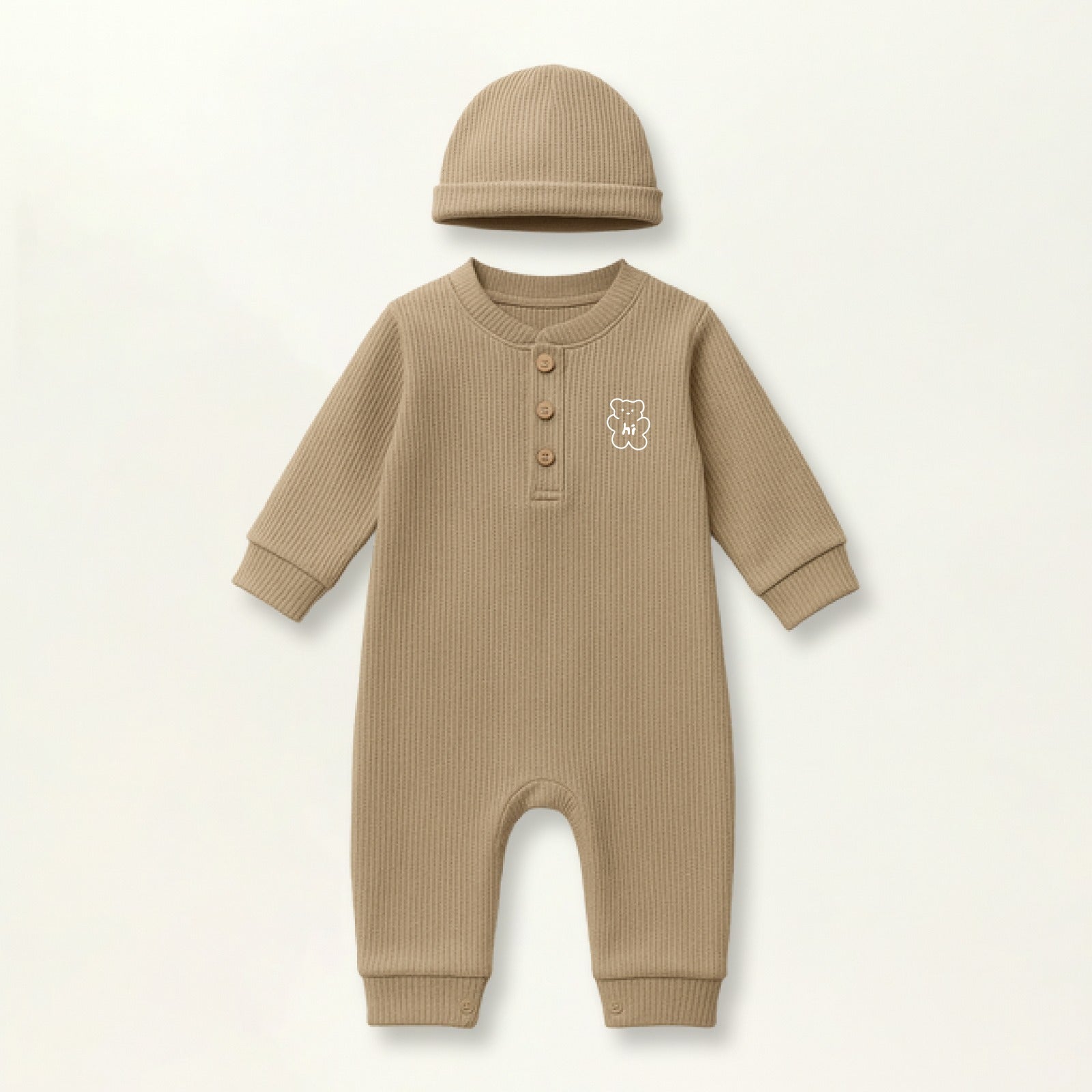 Waffle Knit Thermal Romper – (Oatmeal)