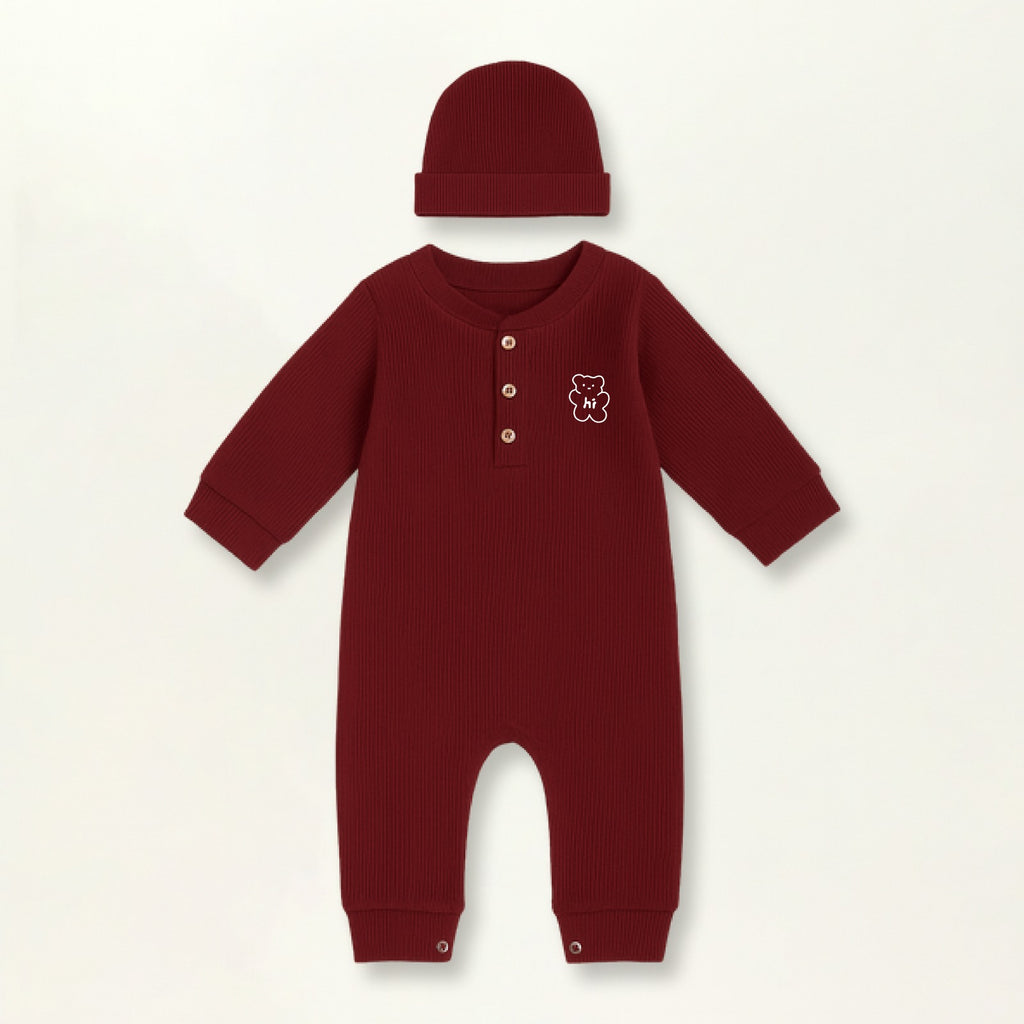 Waffle Knit Thermal Romper – (Maroon)