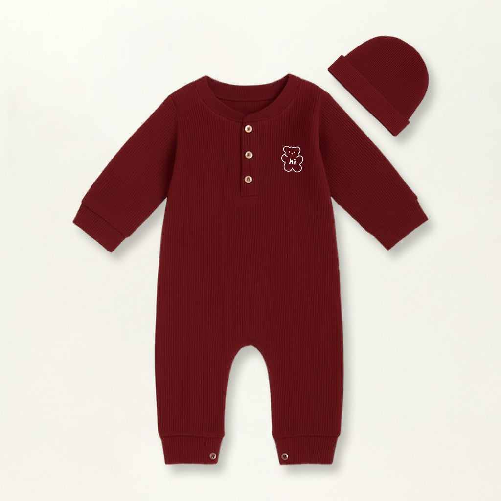 Waffle Knit Thermal Romper – (Maroon)
