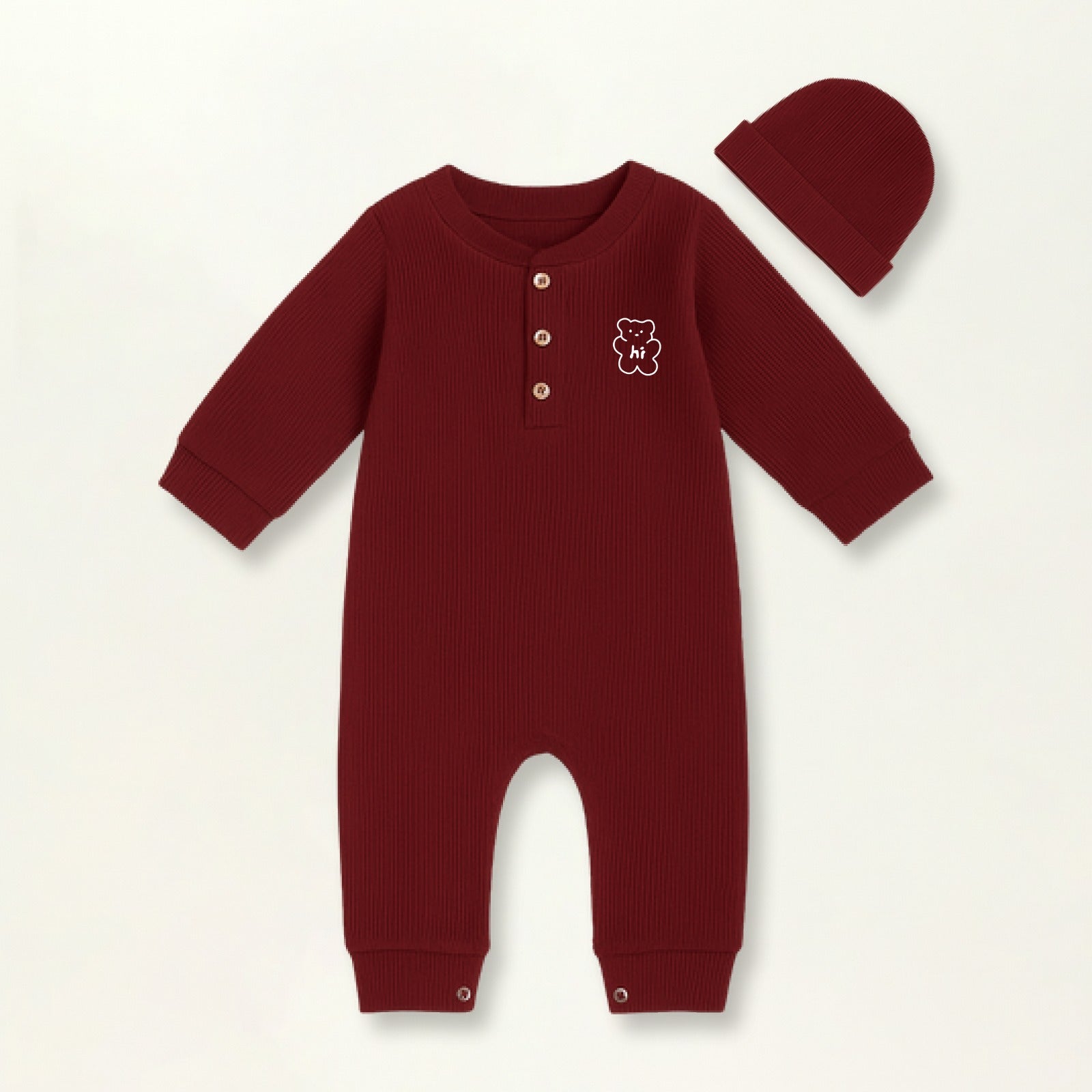 Waffle Knit Thermal Romper – (Maroon)