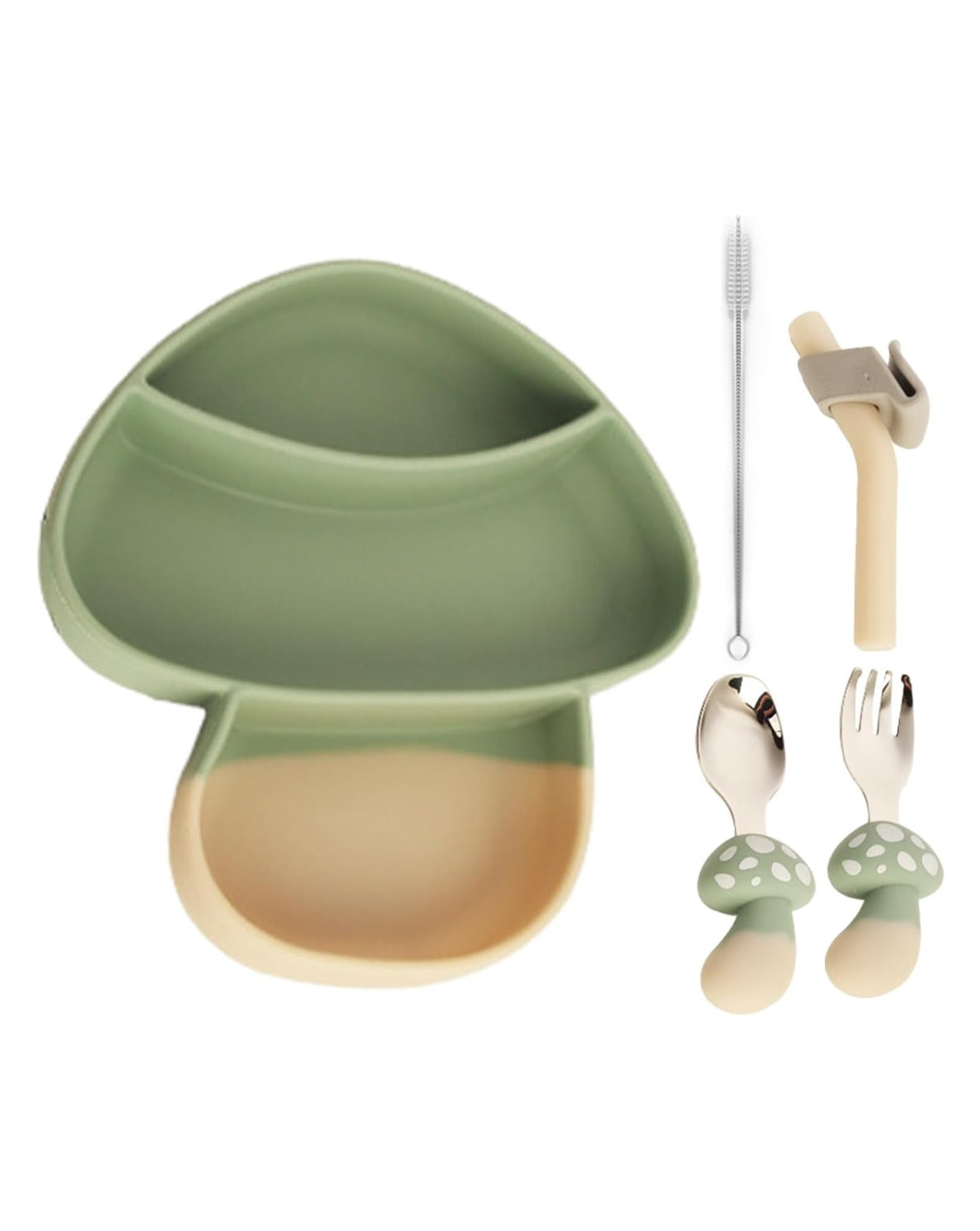 Mushroom Silicone Divided Plate with Suction – Spill-Proof Baby & Toddler Dinnerware Set – Divided Baby Feeding Plate