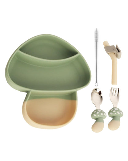 Mushroom Silicone Divided Plate with Suction – Spill-Proof Baby & Toddler Dinnerware Set – Divided Baby Feeding Plate