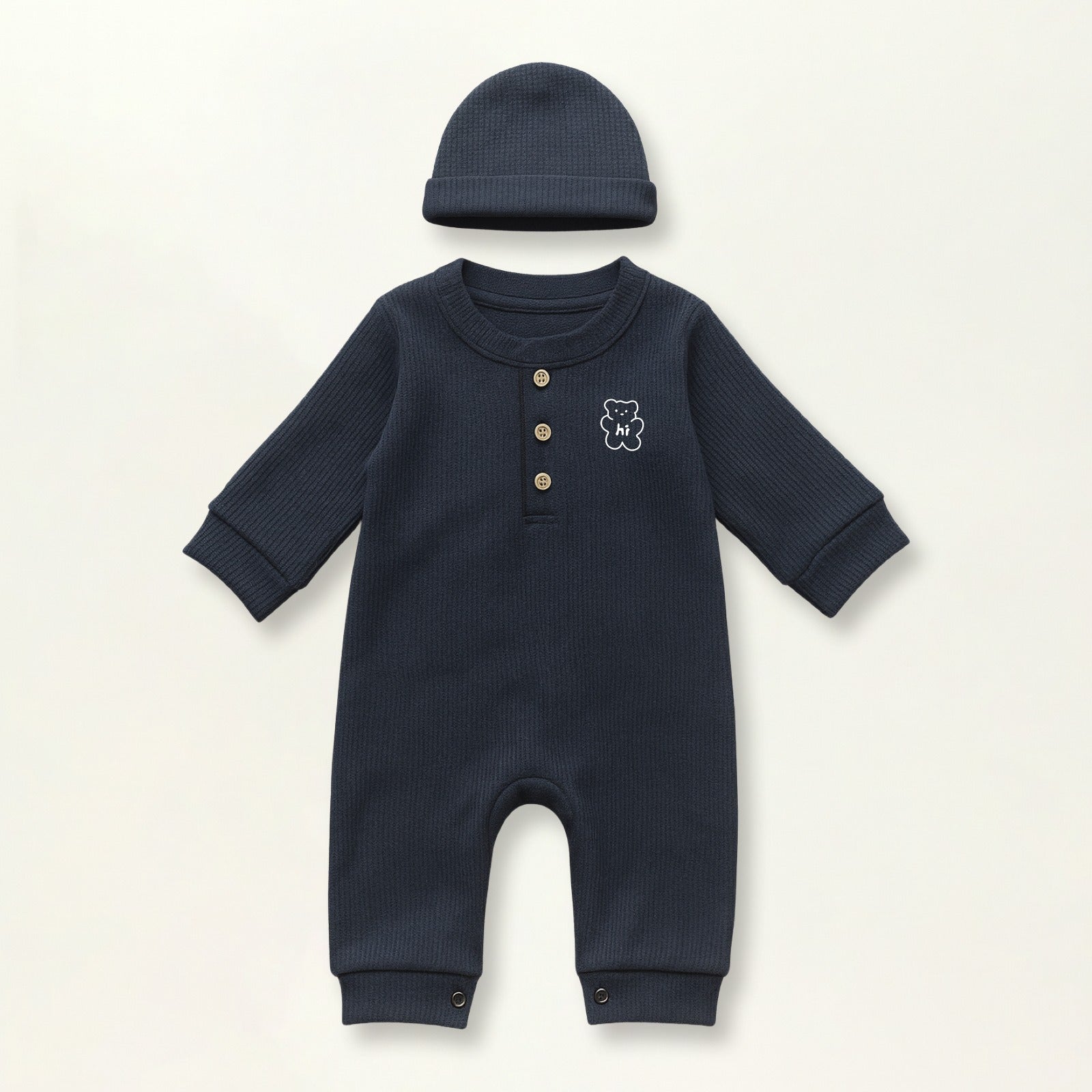 Waffle Knit Thermal Romper – (Navy)