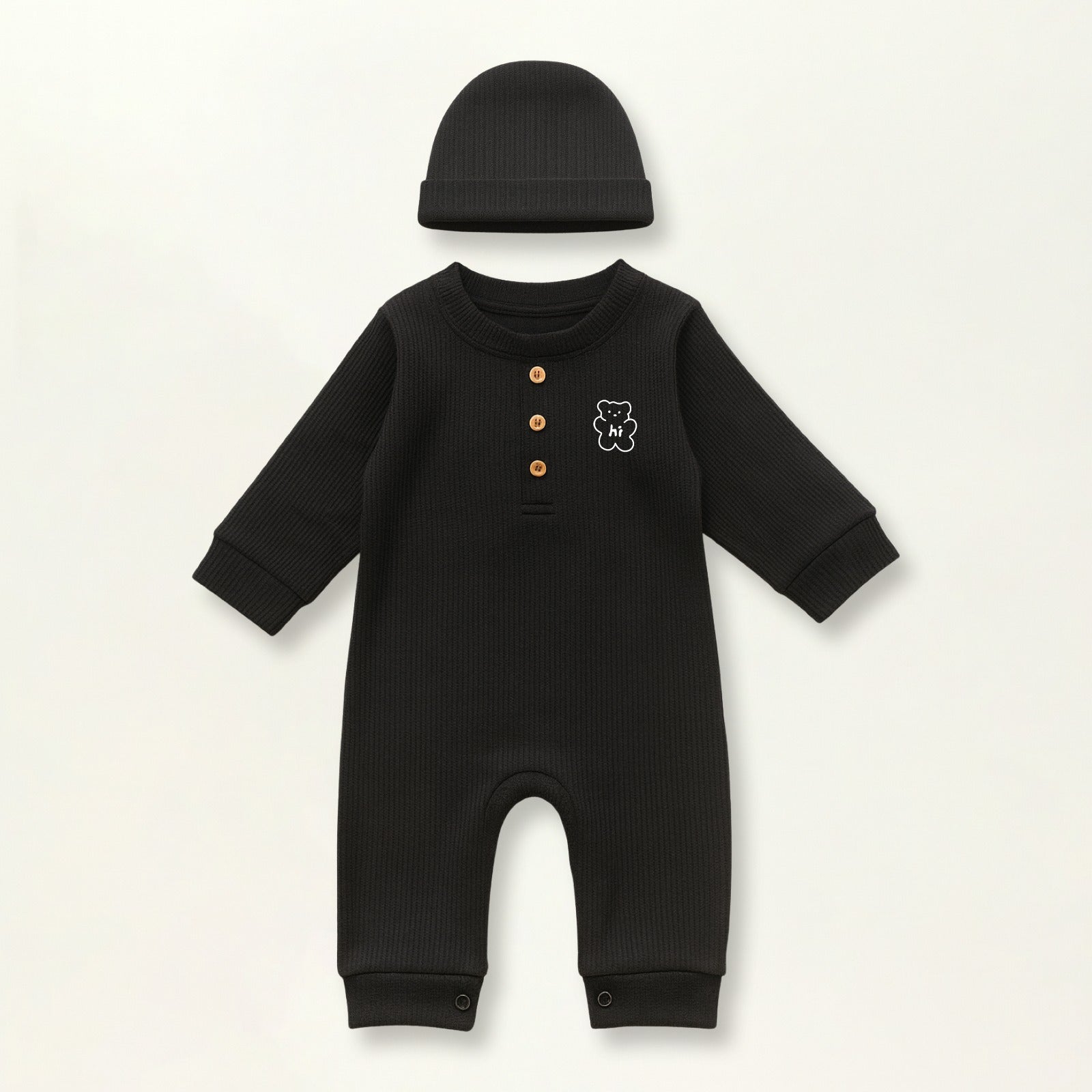 Waffle Knit Thermal Romper – (Black)